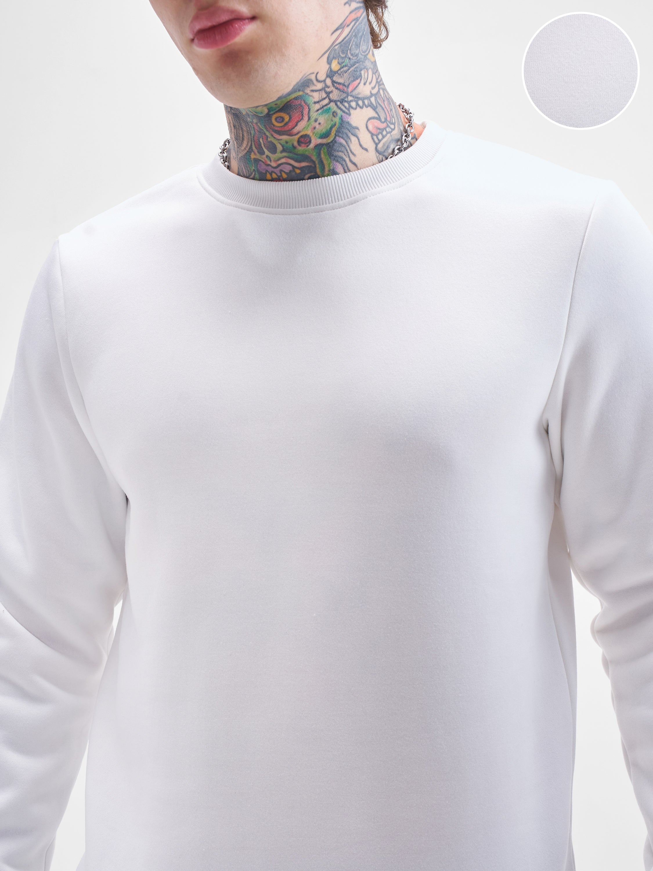 Highlander Men White Round Neck Pullover Sweatshirt - White - Image 5