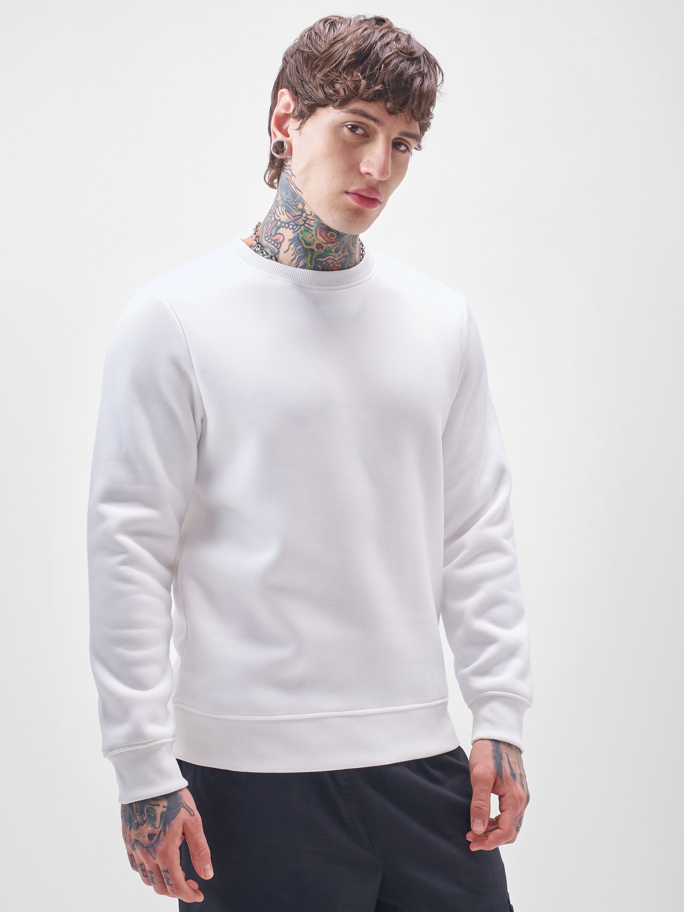 Highlander Men White Round Neck Pullover Sweatshirt - White - Image 6