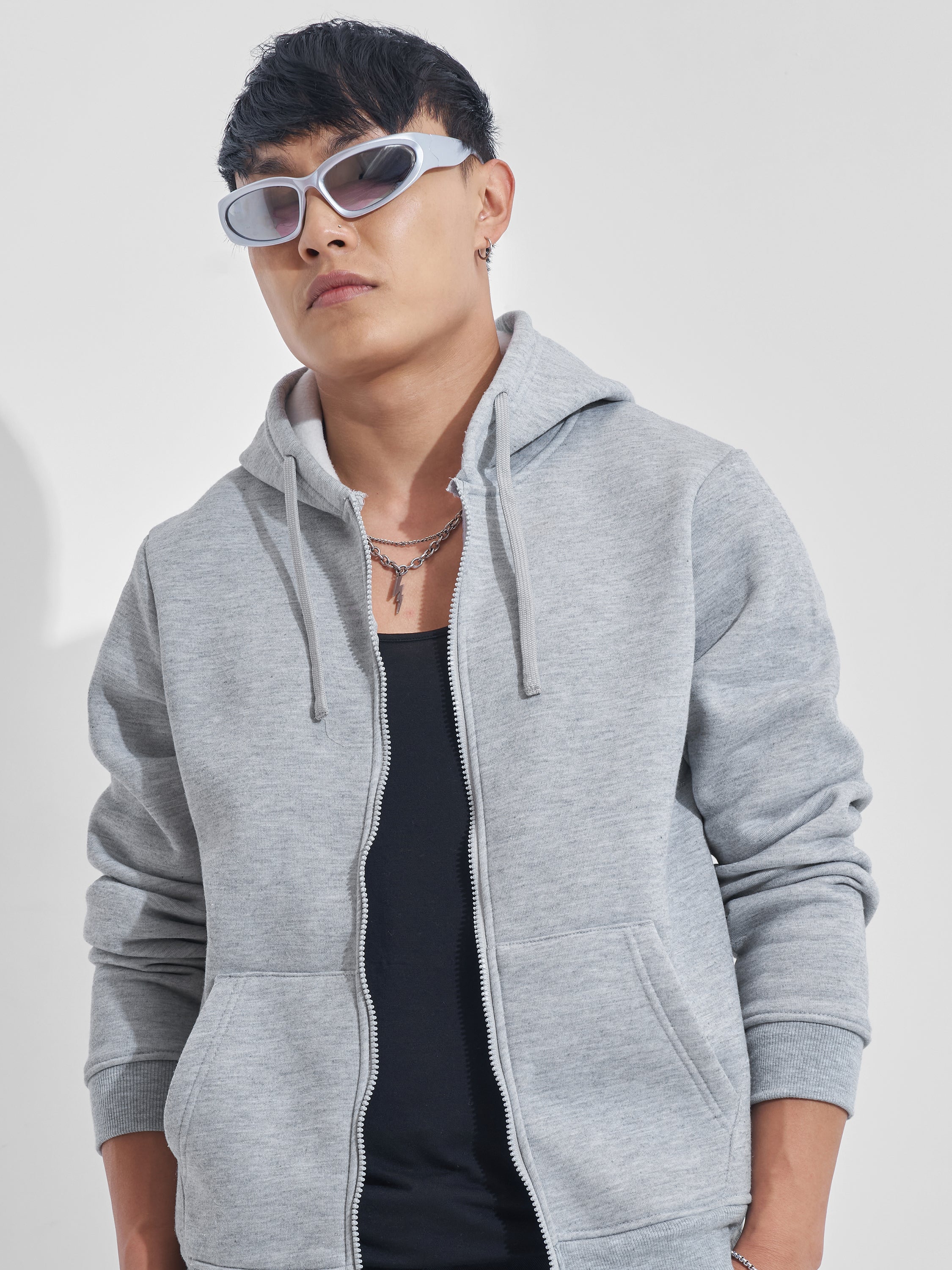 Highlander Men Grey Hooded Front-Open Sweatshirt - Grey - Image 1