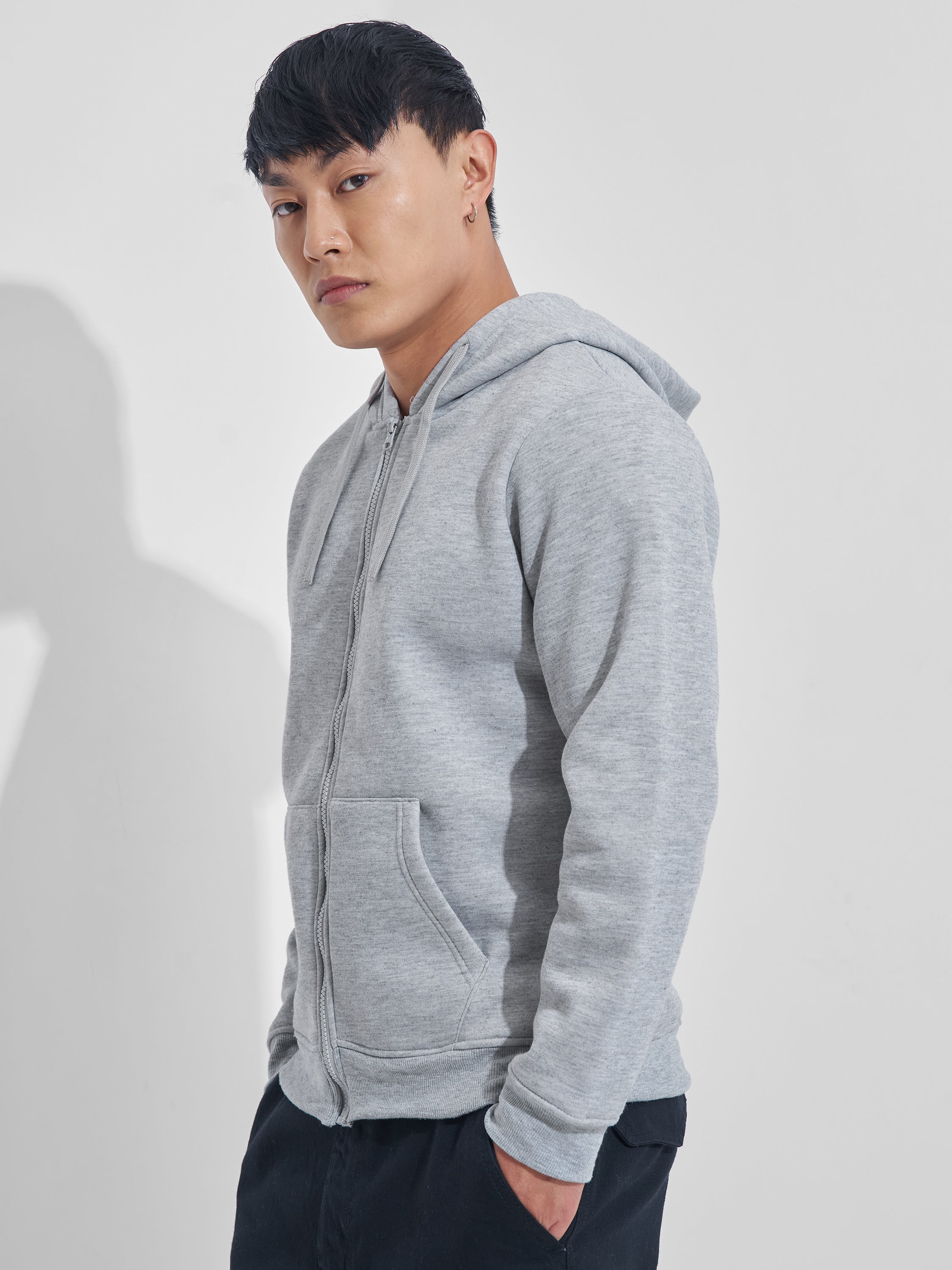 Highlander Men Grey Hooded Front-Open Sweatshirt - Grey - Image 4