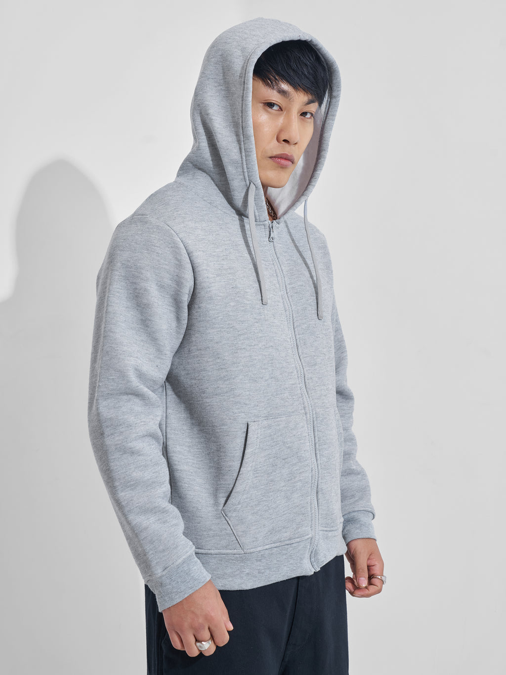Highlander Men Grey Hooded Front-Open Sweatshirt - Grey - Image 6