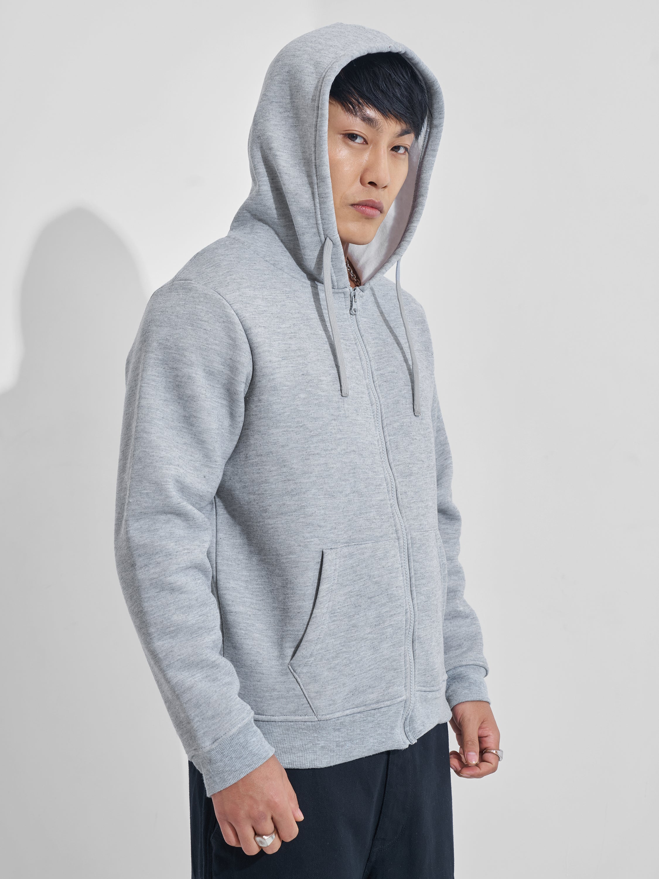 Highlander Men Grey Hooded Front-Open Sweatshirt - Grey - Image 6