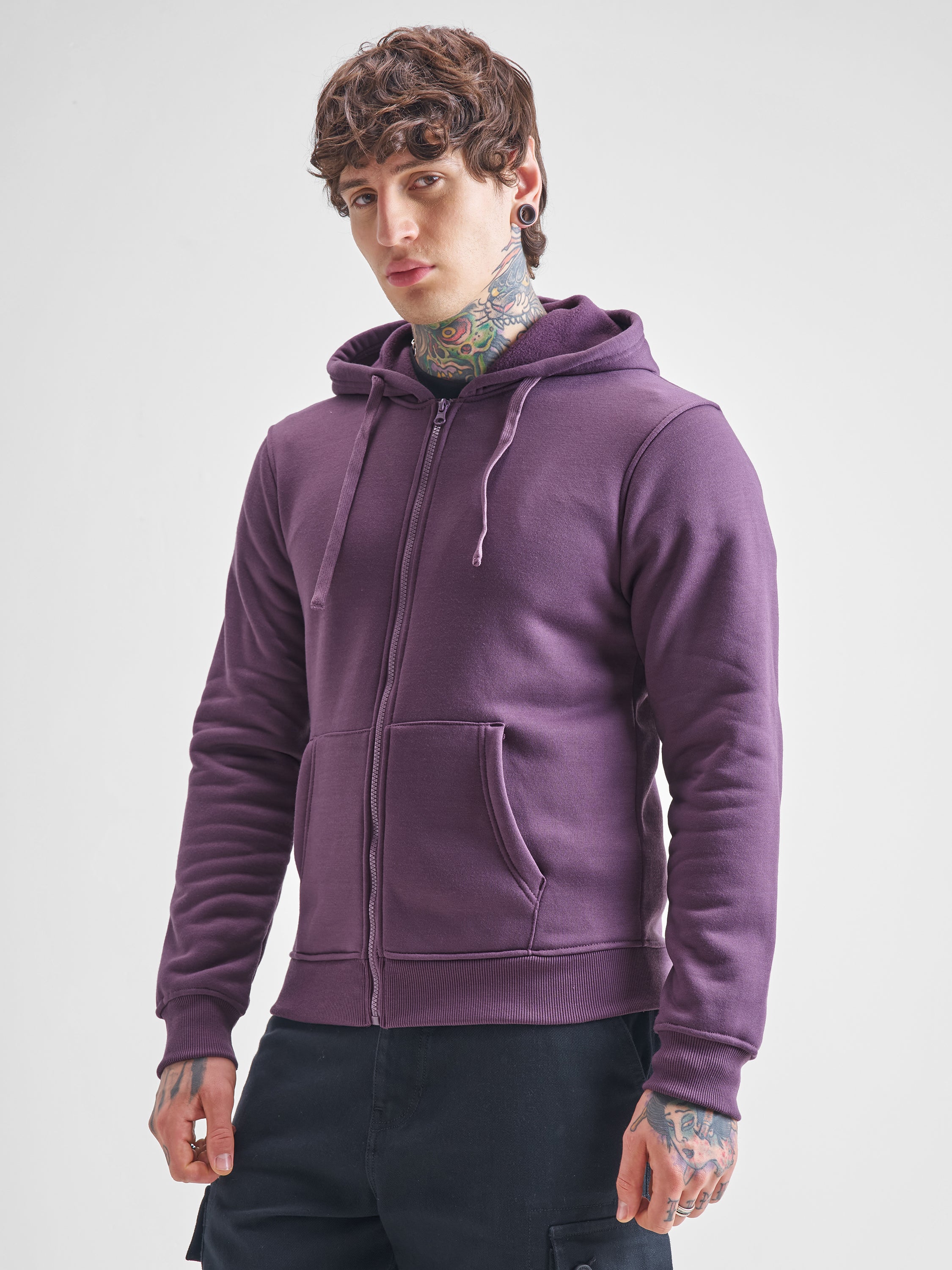 Highlander Men Lavender Hooded Front-Open Sweatshirt - Lavender - Image 4