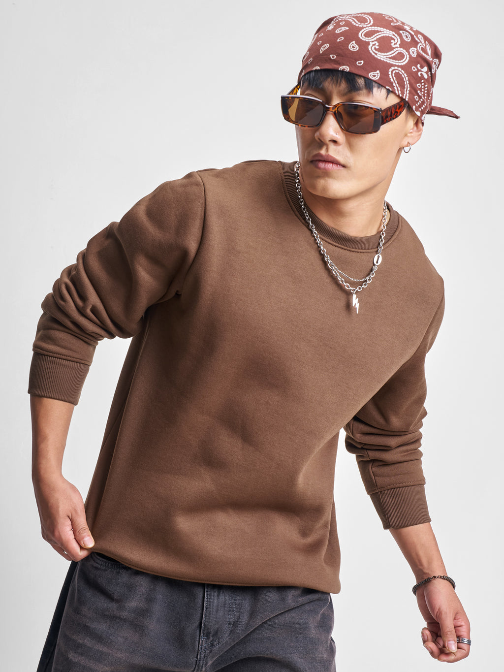 Highlander Men Brown Round Neck Pullover Sweatshirt - Brown - Image 1