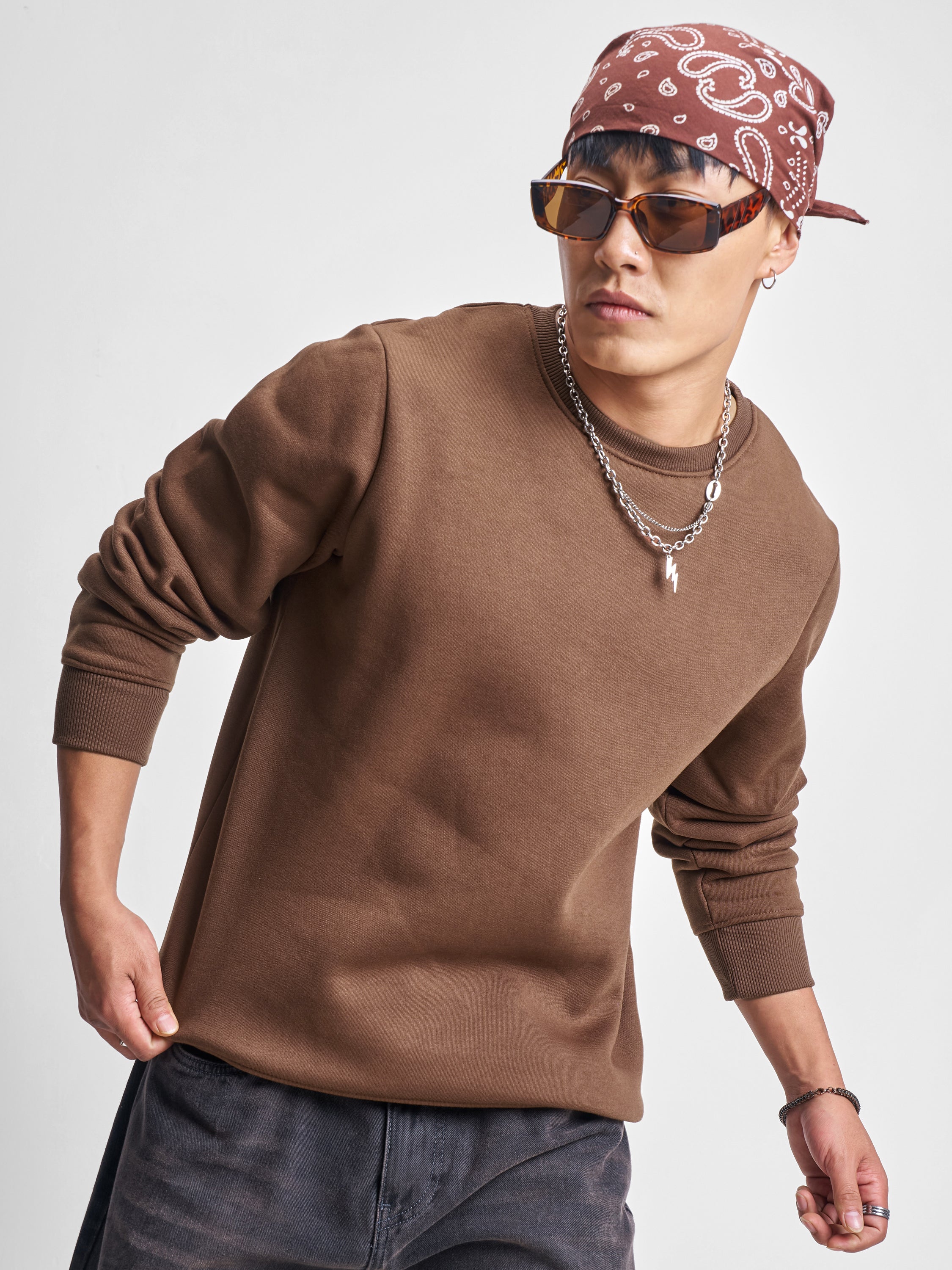 Highlander Men Brown Round Neck Pullover Sweatshirt - Brown - Image 1