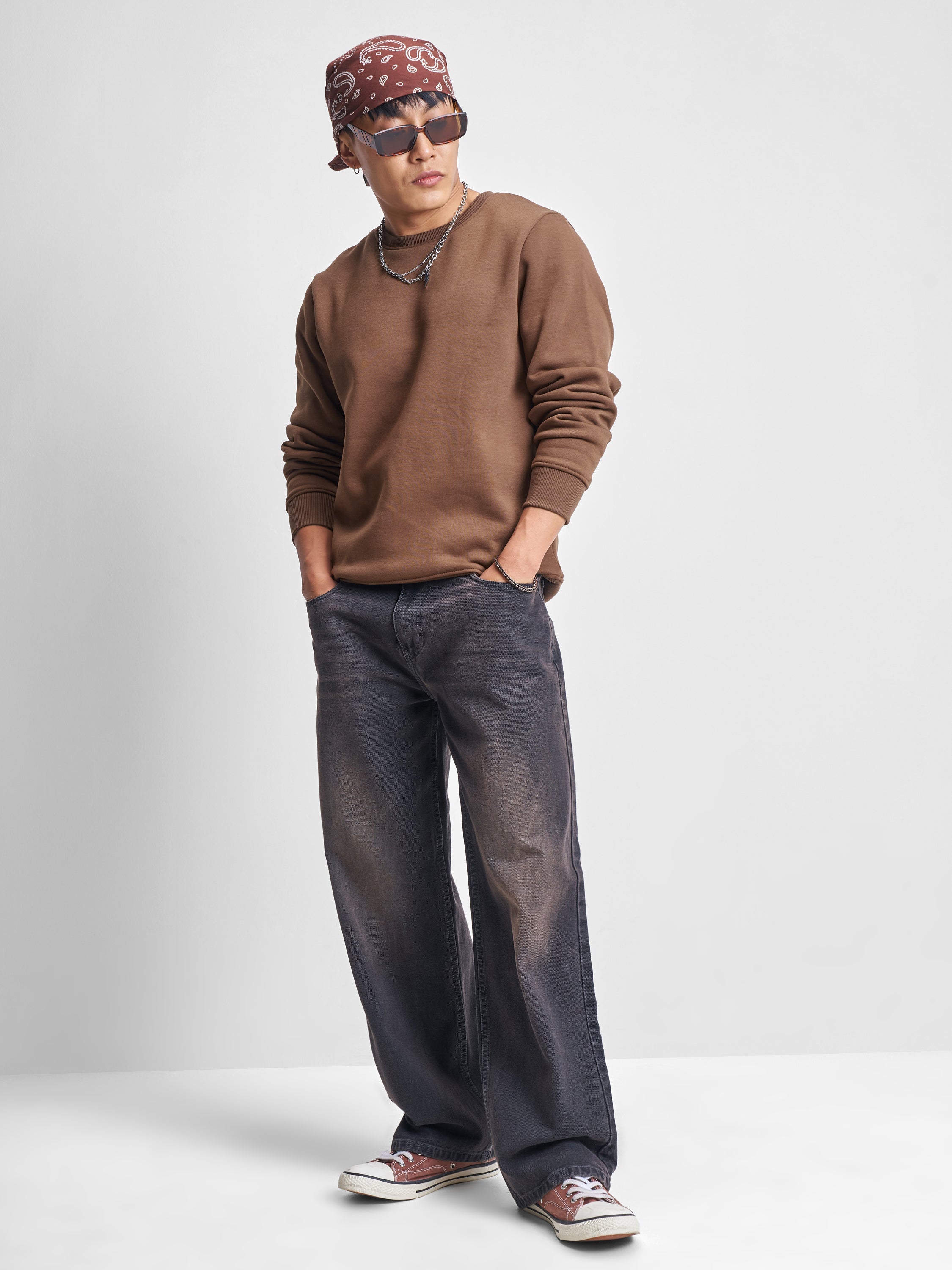 Highlander Men Brown Round Neck Pullover Sweatshirt - Brown - Image 2