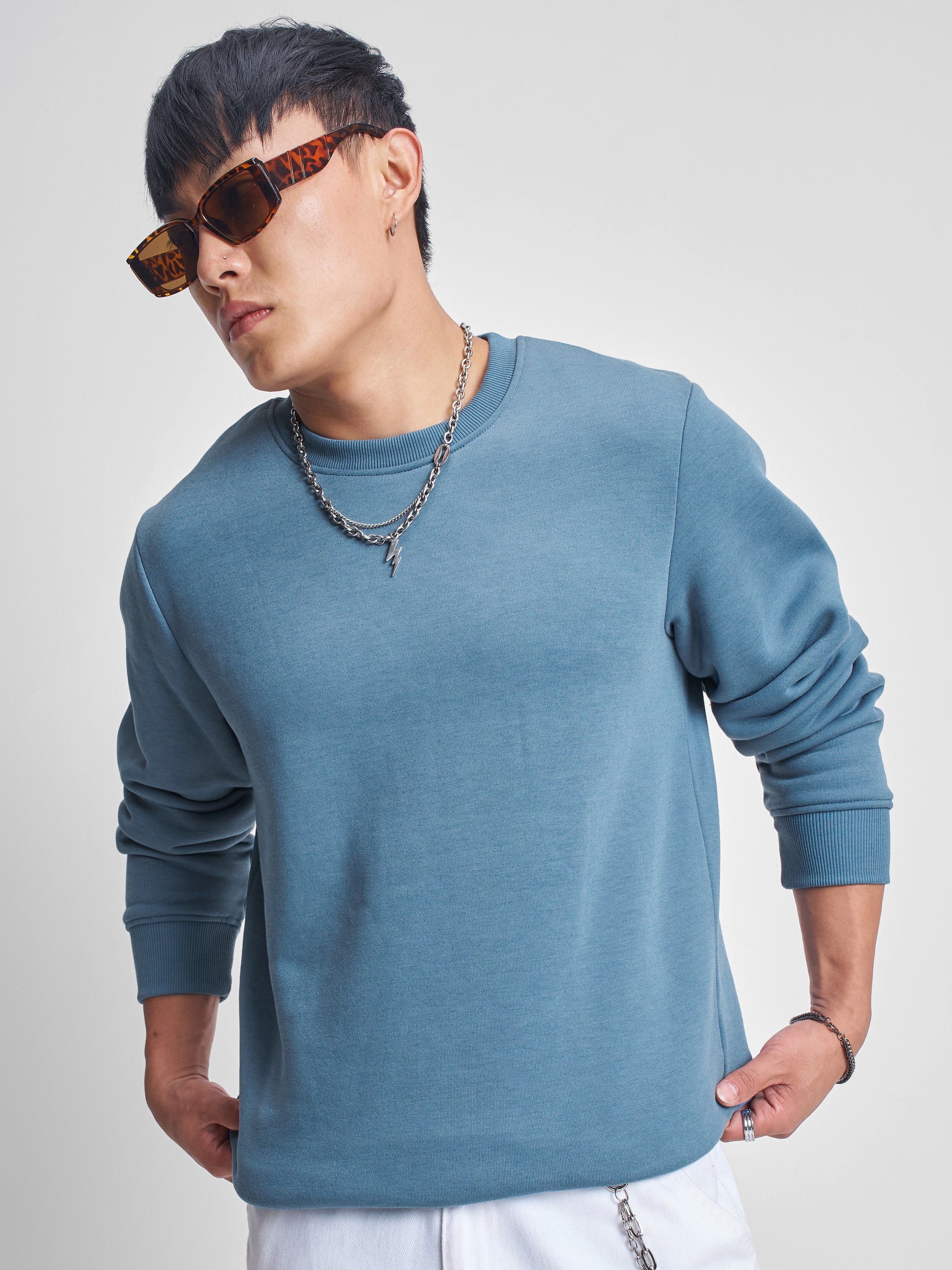 Highlander Men Blue Round Neck Pullover Sweatshirt - Blue - Image 1