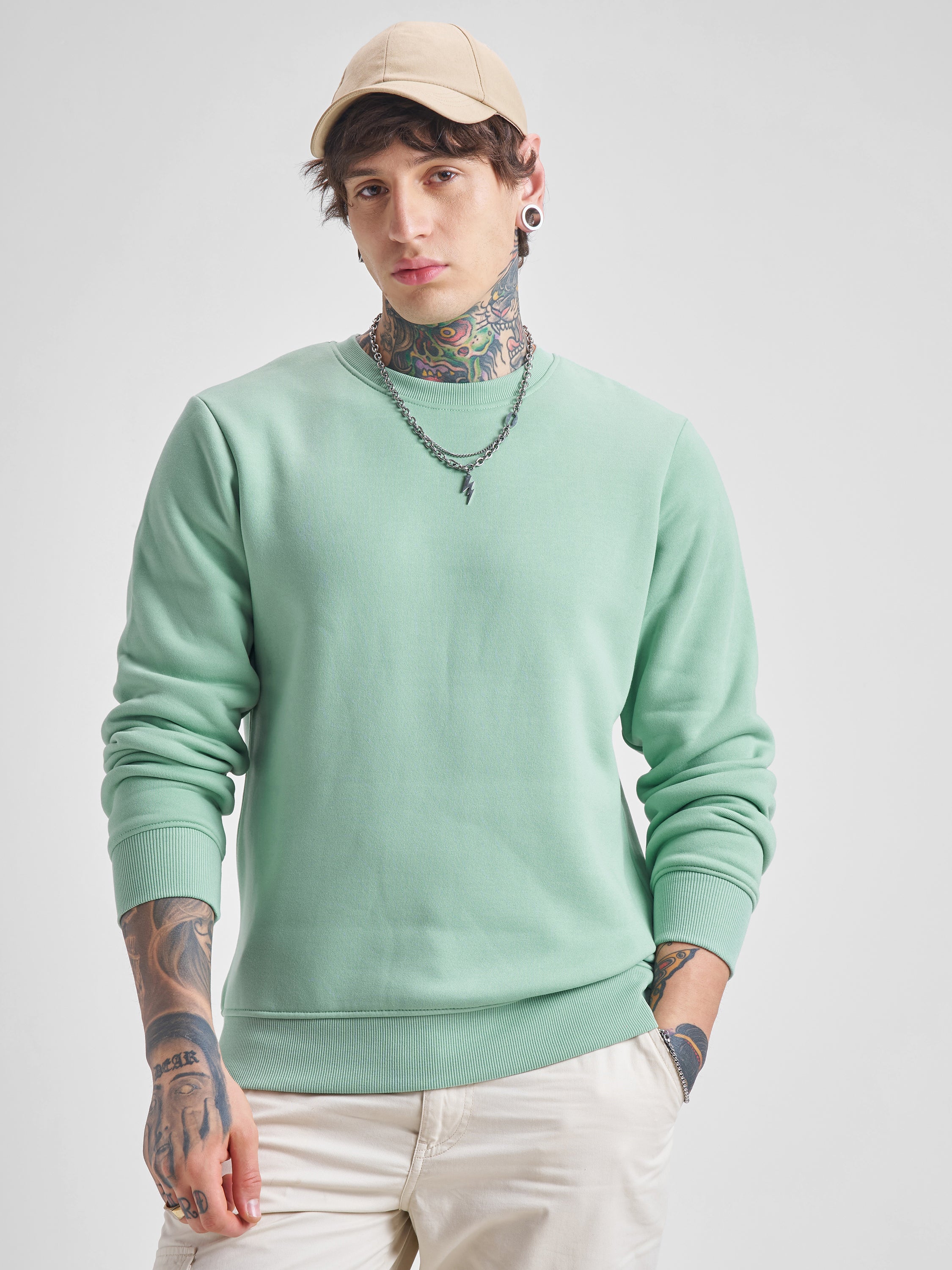 Highlander Men Green Round Neck Pullover Sweatshirt - Green - Image 1