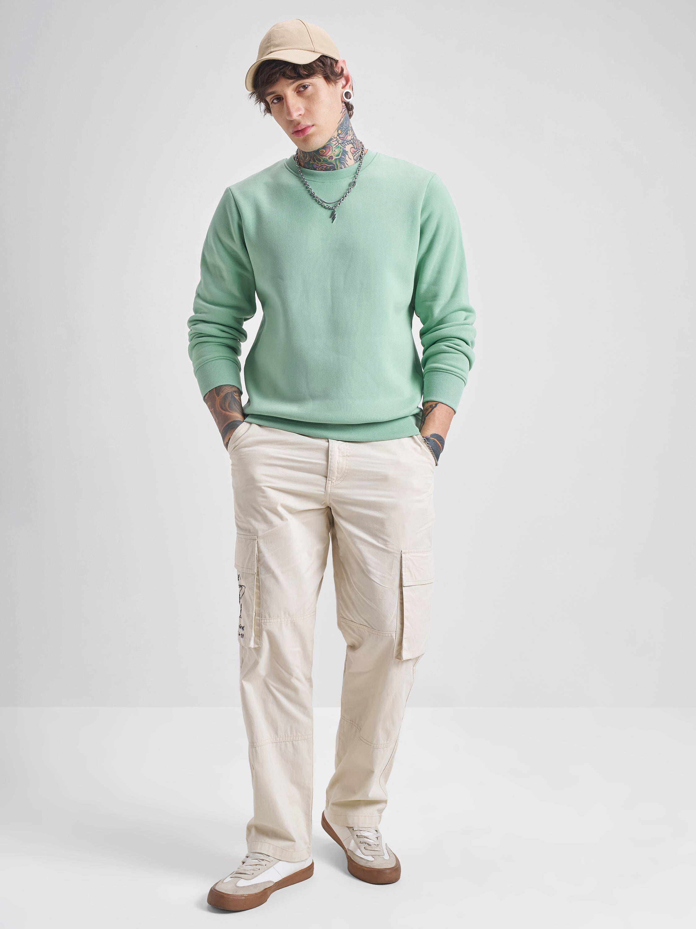 Highlander Men Green Round Neck Pullover Sweatshirt - Green - Image 2