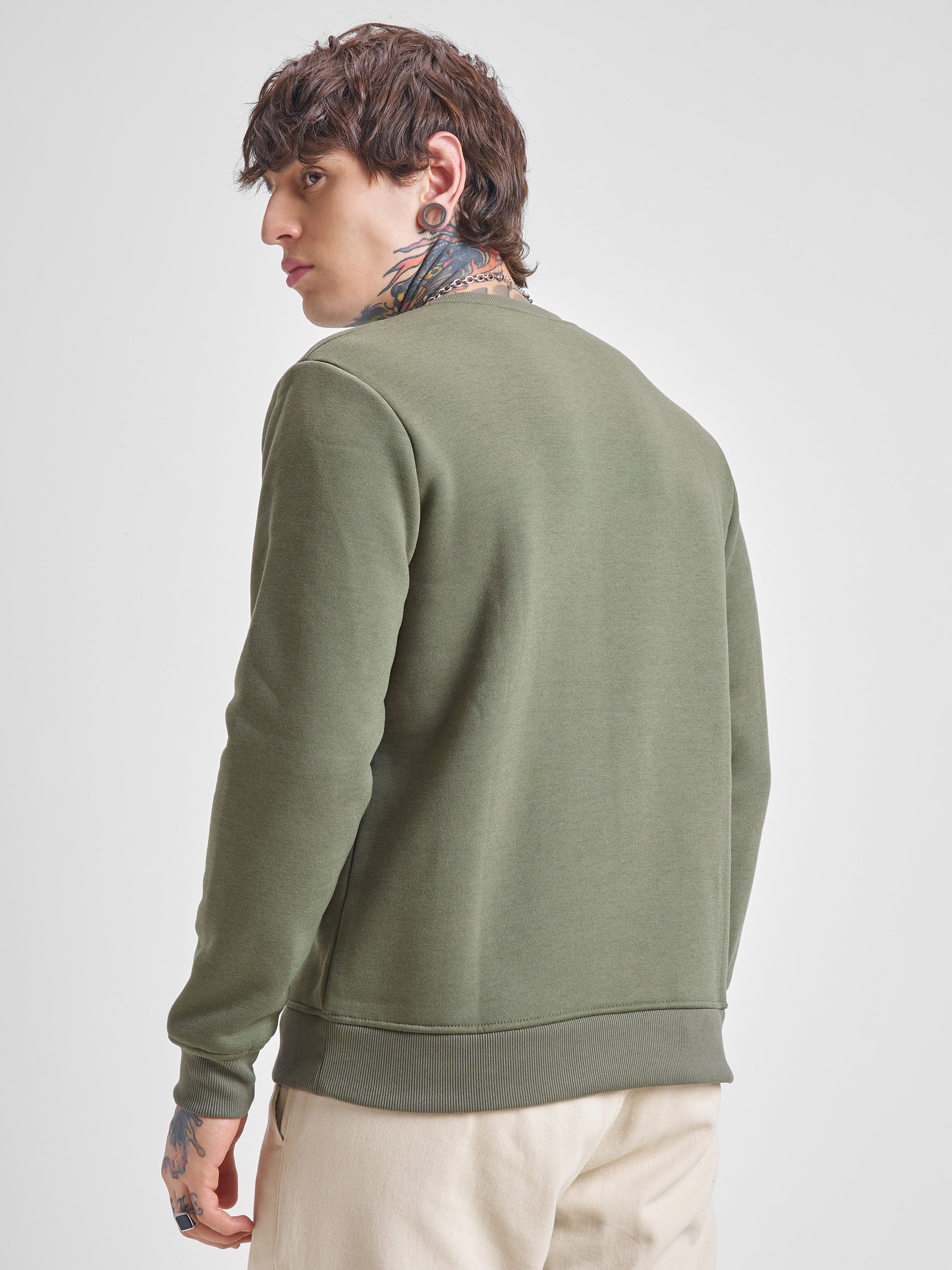 Highlander Men Olive Round Neck Pullover Sweatshirt - Olive - Image 3