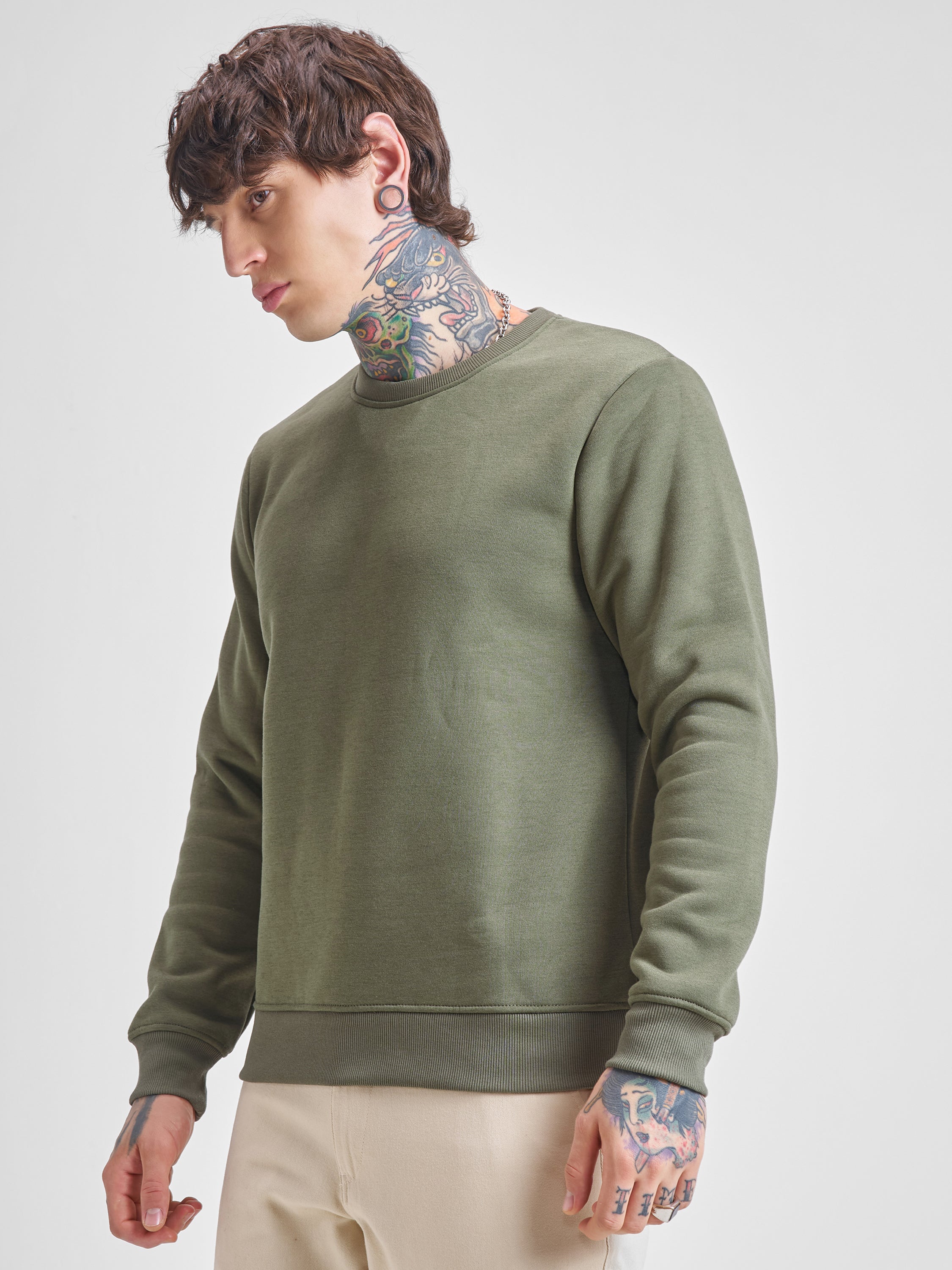 Highlander Men Olive Round Neck Pullover Sweatshirt - Olive - Image 4