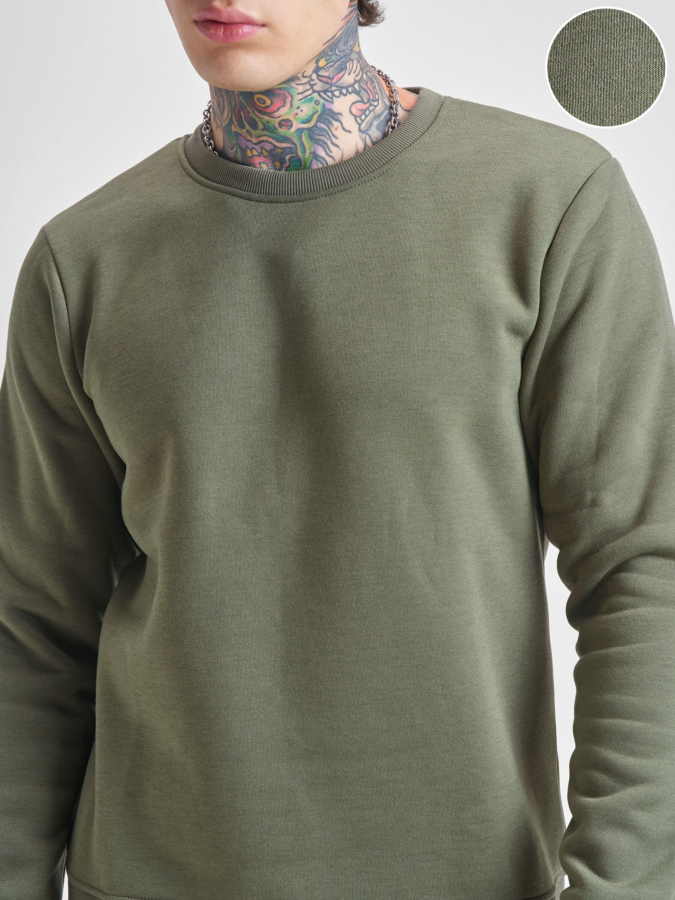 Highlander Men Olive Round Neck Pullover Sweatshirt - Olive - Image 5