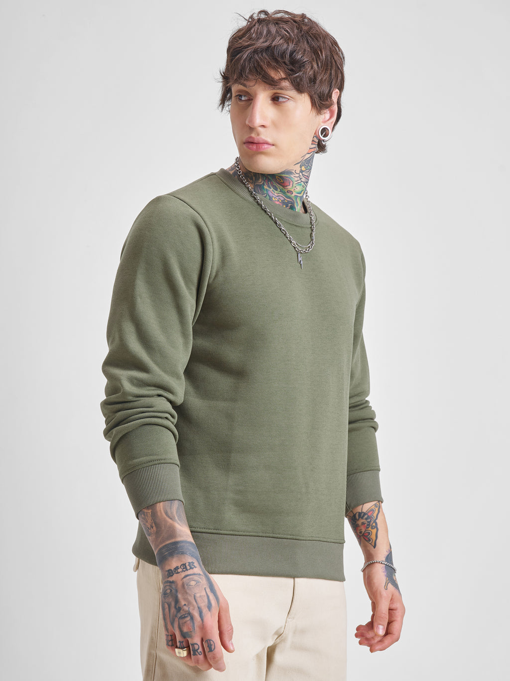 Highlander Men Olive Round Neck Pullover Sweatshirt - Olive - Image 6