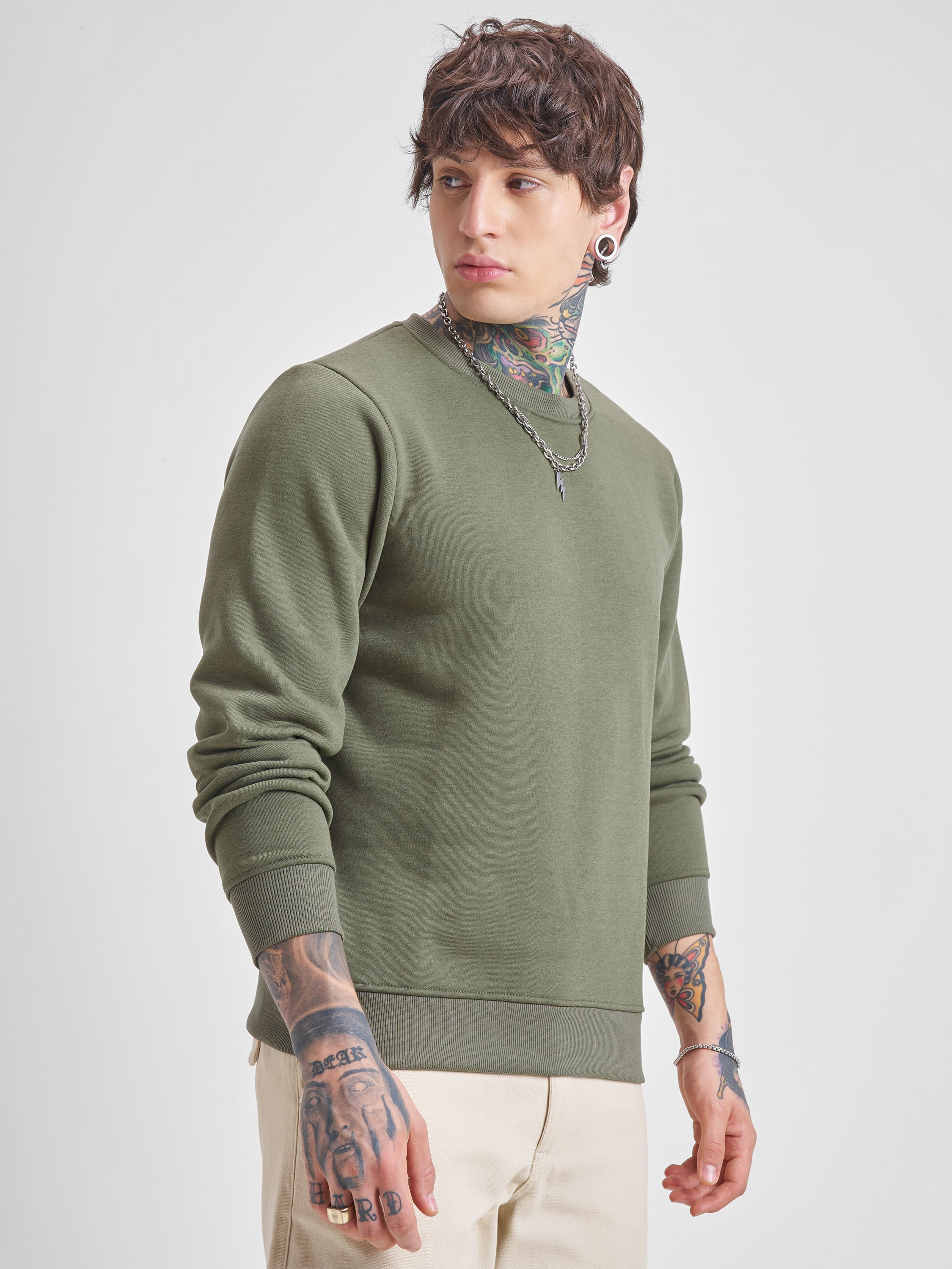 Highlander Men Olive Round Neck Pullover Sweatshirt - Olive - Image 6