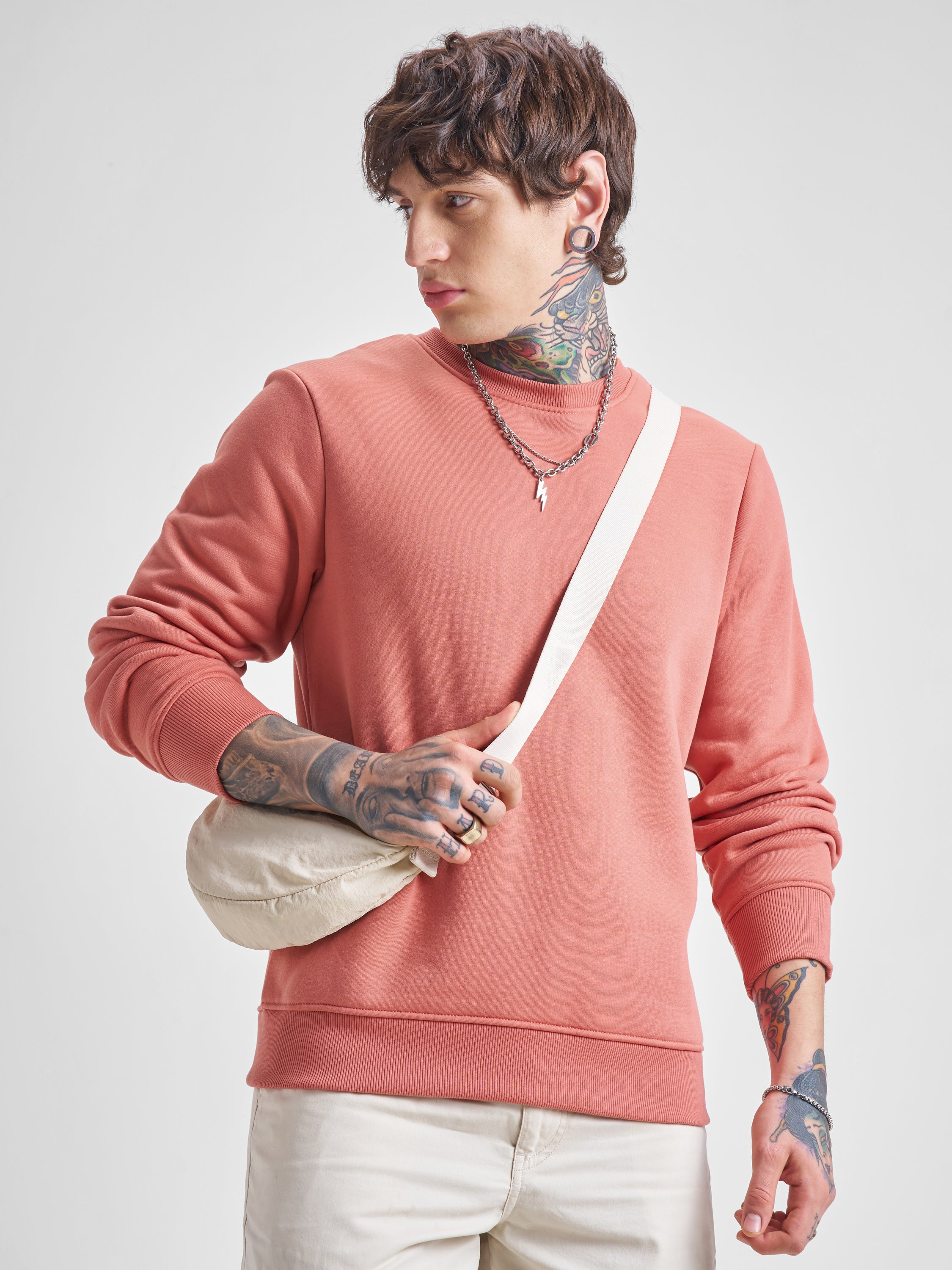 Highlander Men Peach Round Neck Pullover Sweatshirt - Peach - Image 1