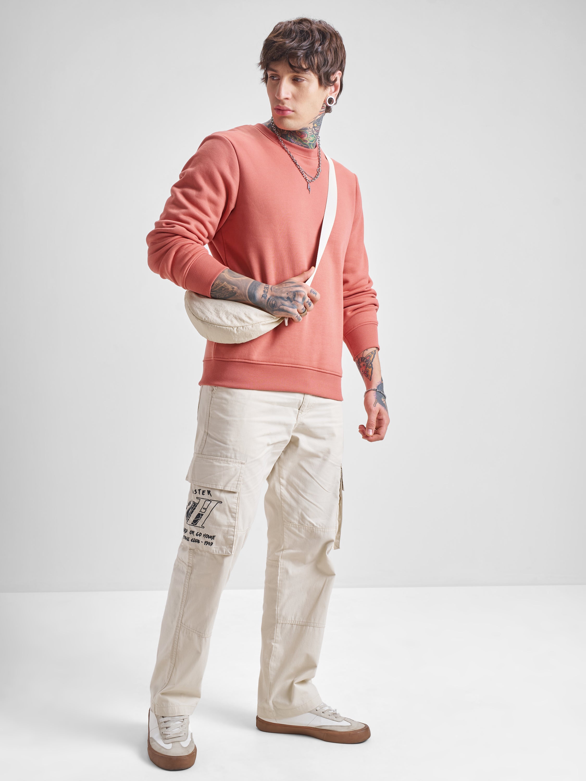 Highlander Men Peach Round Neck Pullover Sweatshirt - Peach - Image 2