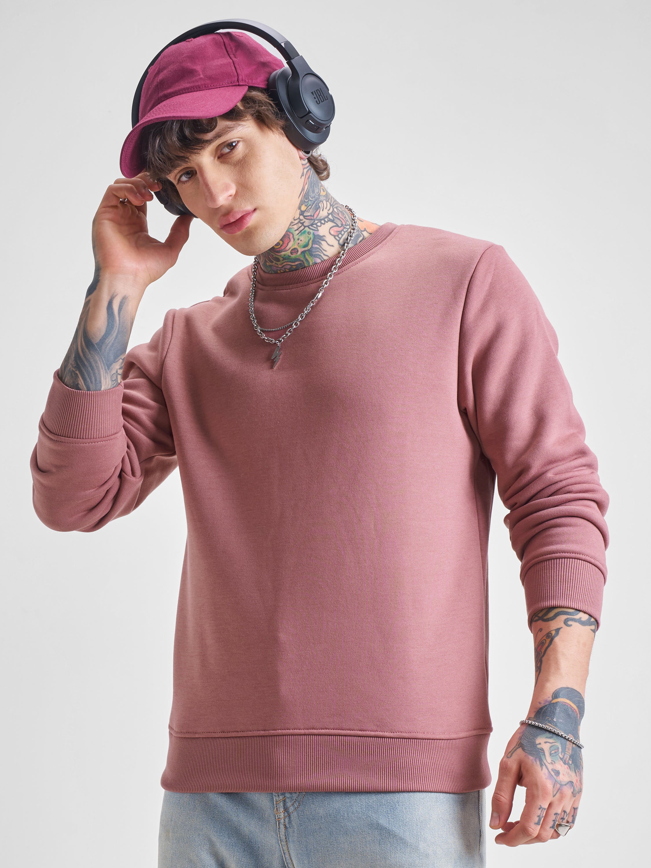 Highlander Men Rose Round Neck Pullover Sweatshirt - Rose - Image 1