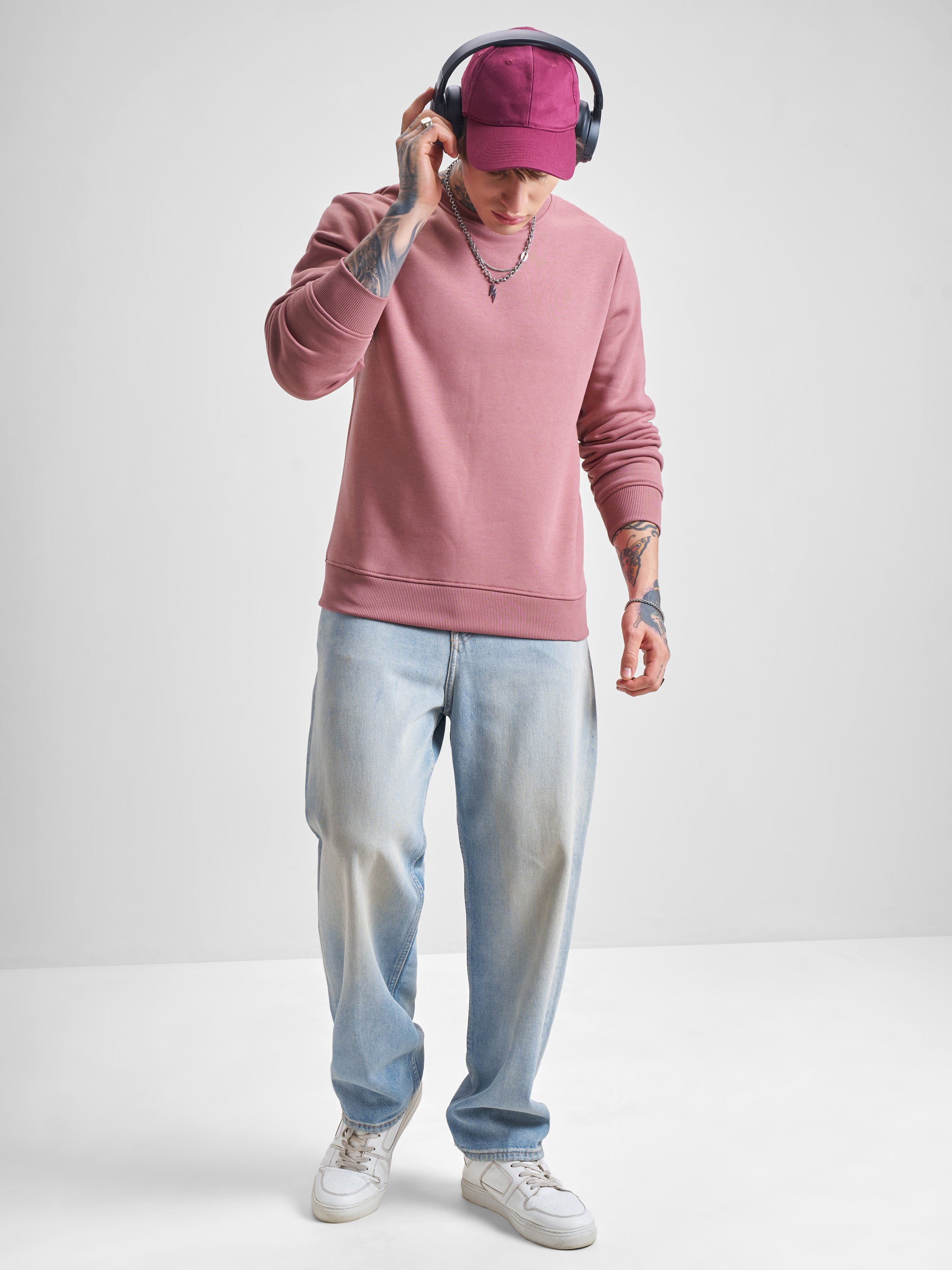 Highlander Men Rose Round Neck Pullover Sweatshirt - Rose - Image 2