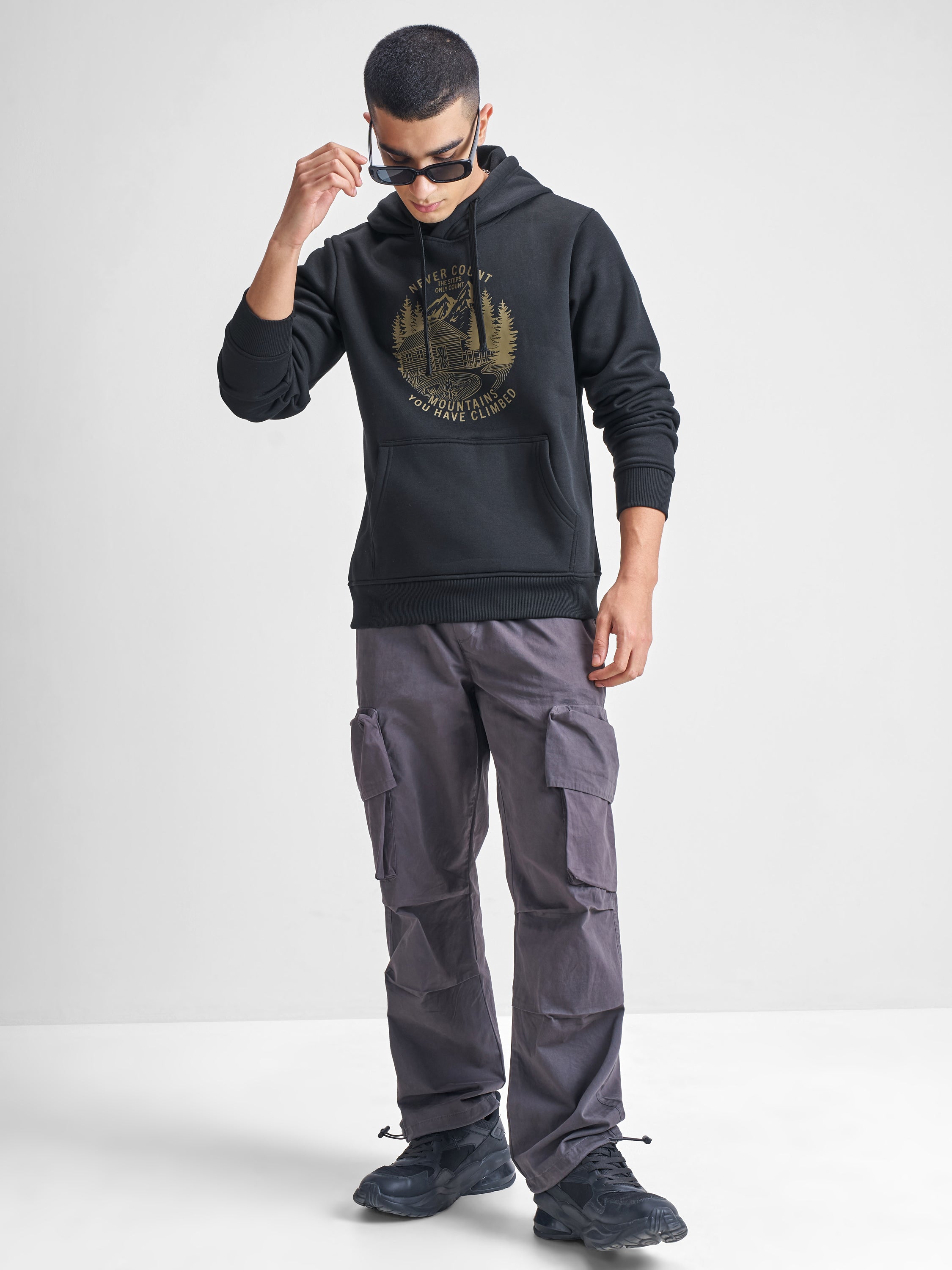 Highlander Men Black Hooded Pullover Sweatshirt - Black - Image 2