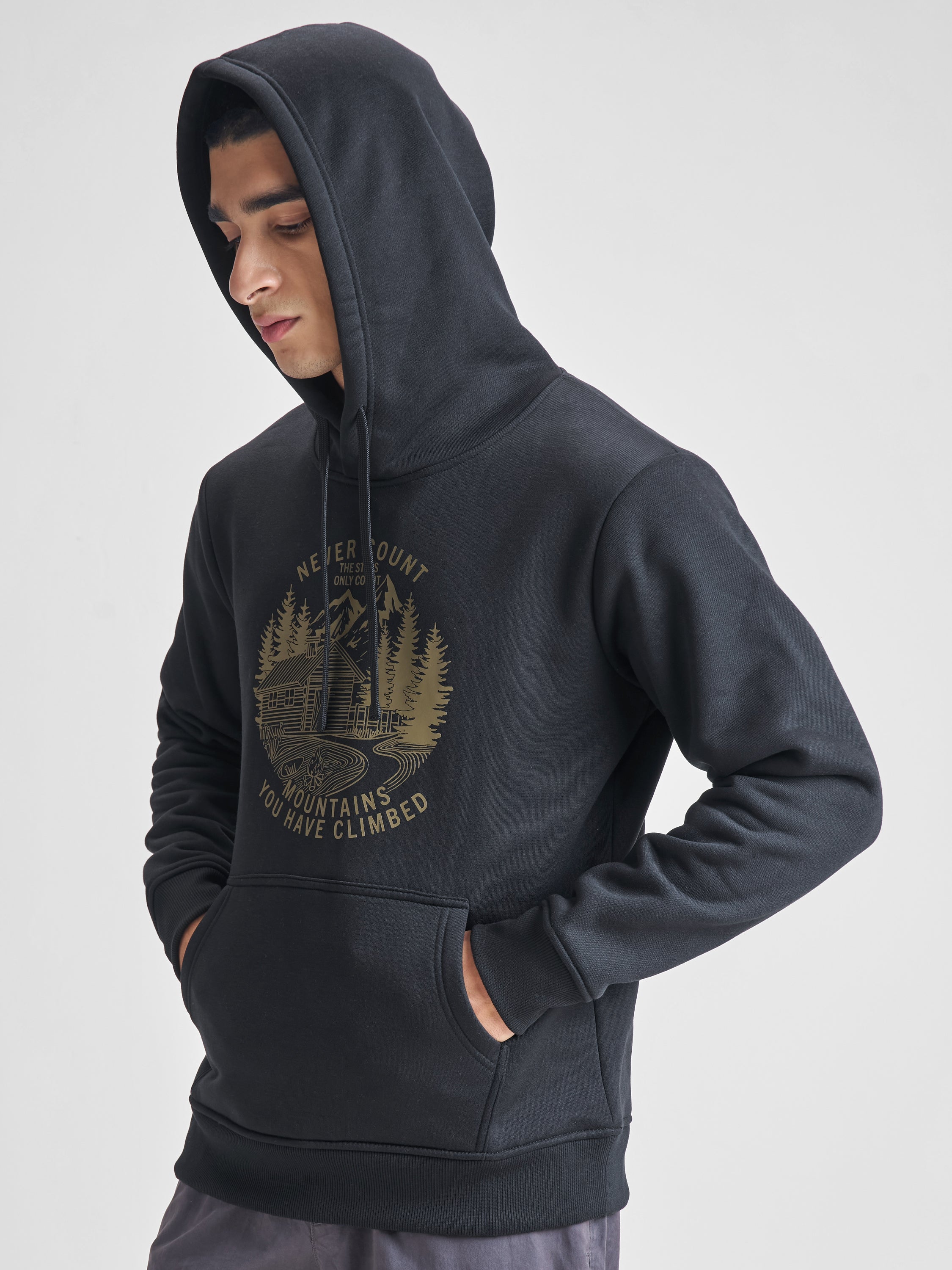 Highlander Men Black Hooded Pullover Sweatshirt - Black - Image 4