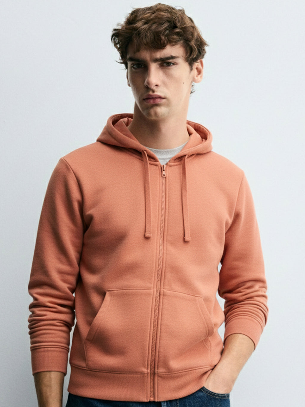 Highlander Men Pink Hooded Front-Open Sweatshirt - Pink - Image 1