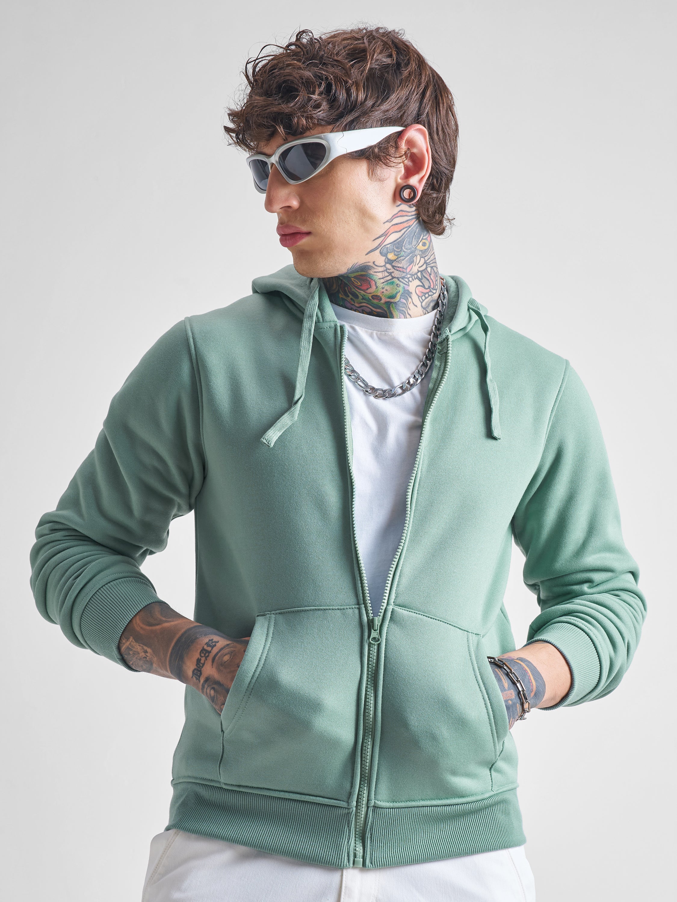 Highlander Men Blue Hooded Front-Open Sweatshirt - Blue - Image 1