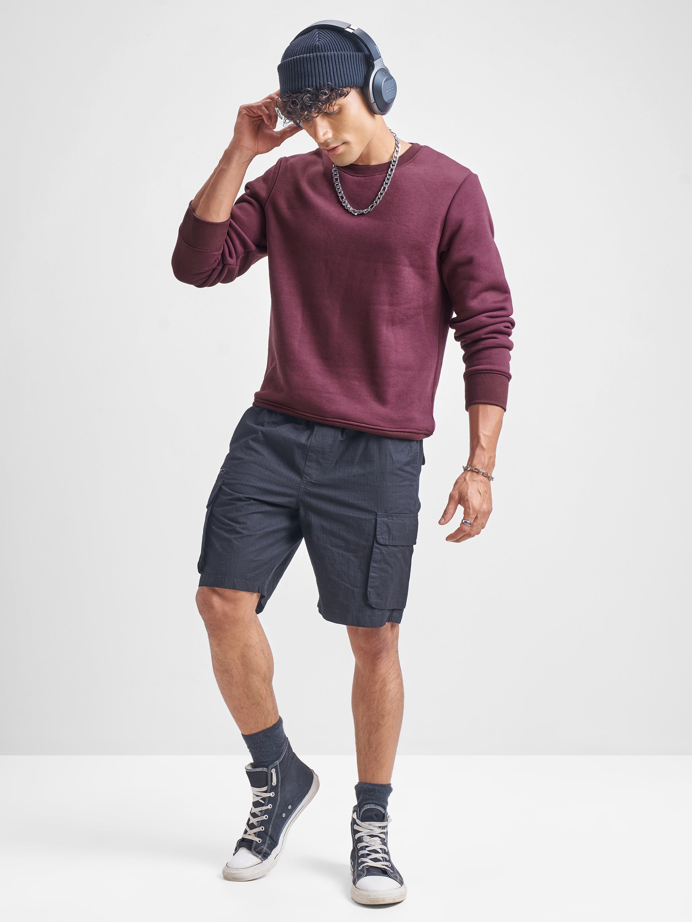Highlander Men Burgundy Round Neck Pullover Sweatshirt - Burgundy - Image 2