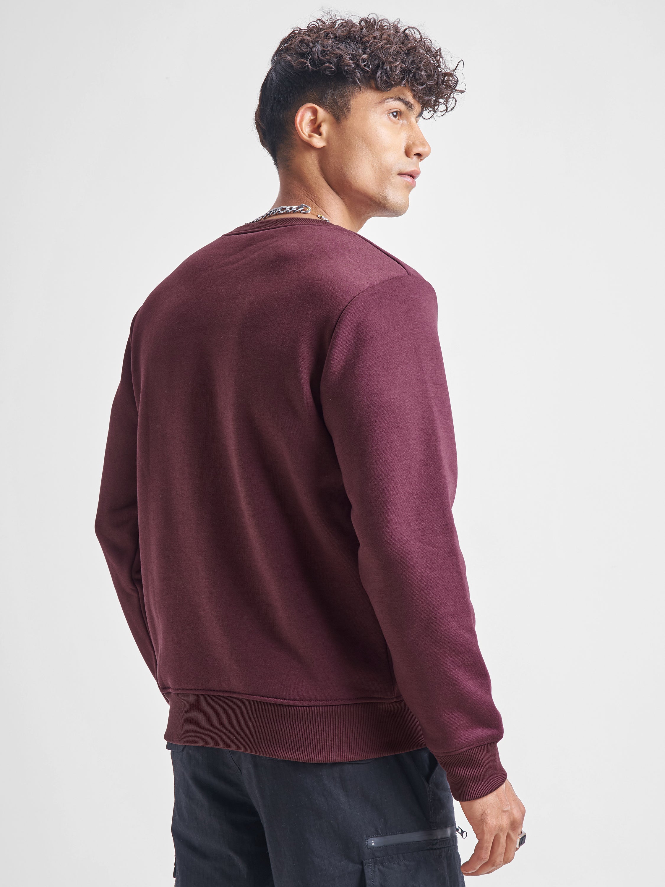 Highlander Men Burgundy Round Neck Pullover Sweatshirt - Burgundy - Image 3