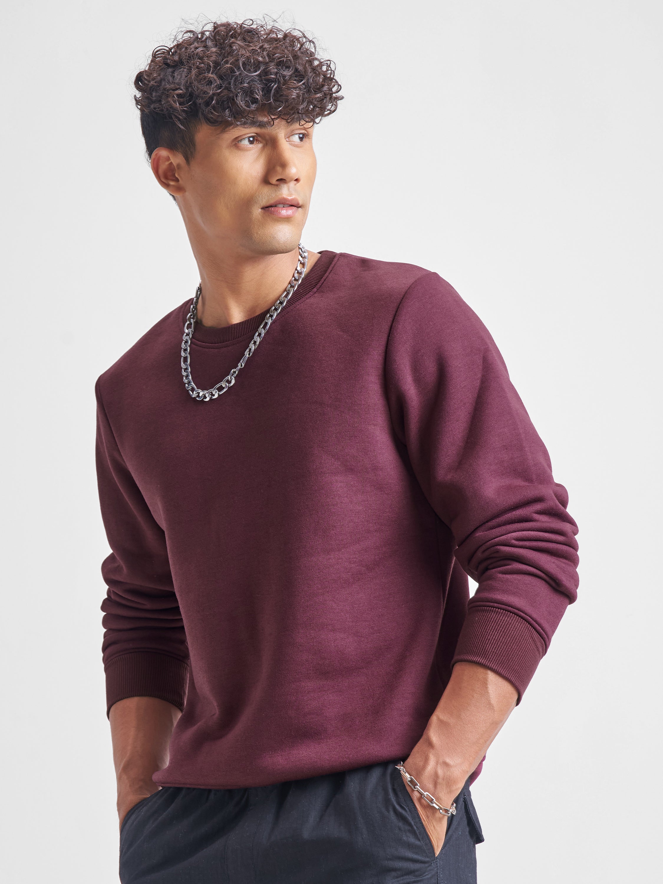 Highlander Men Burgundy Round Neck Pullover Sweatshirt - Burgundy - Image 4