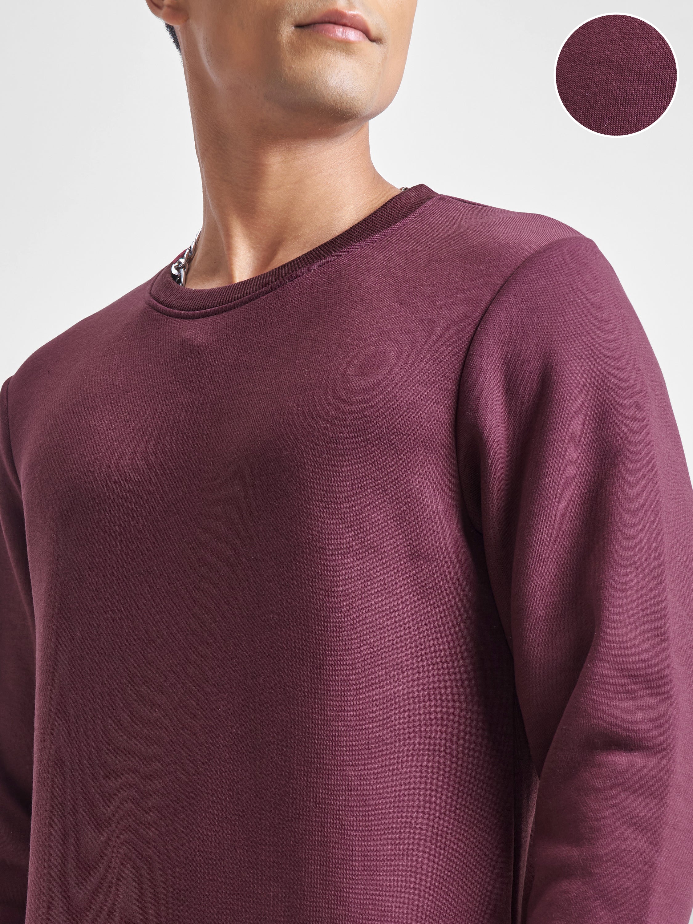 Highlander Men Burgundy Round Neck Pullover Sweatshirt - Burgundy - Image 5
