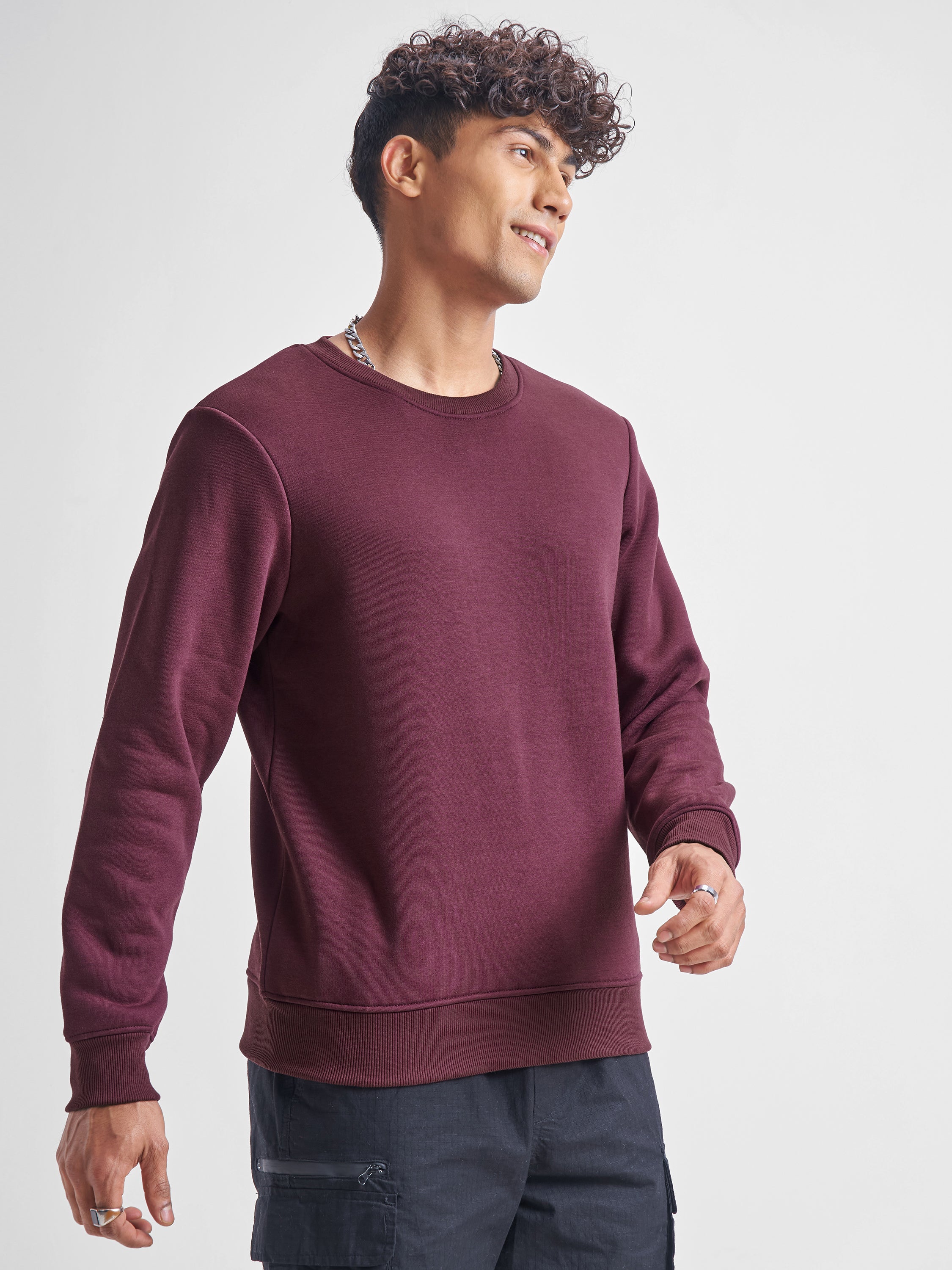 Highlander Men Burgundy Round Neck Pullover Sweatshirt - Burgundy - Image 6