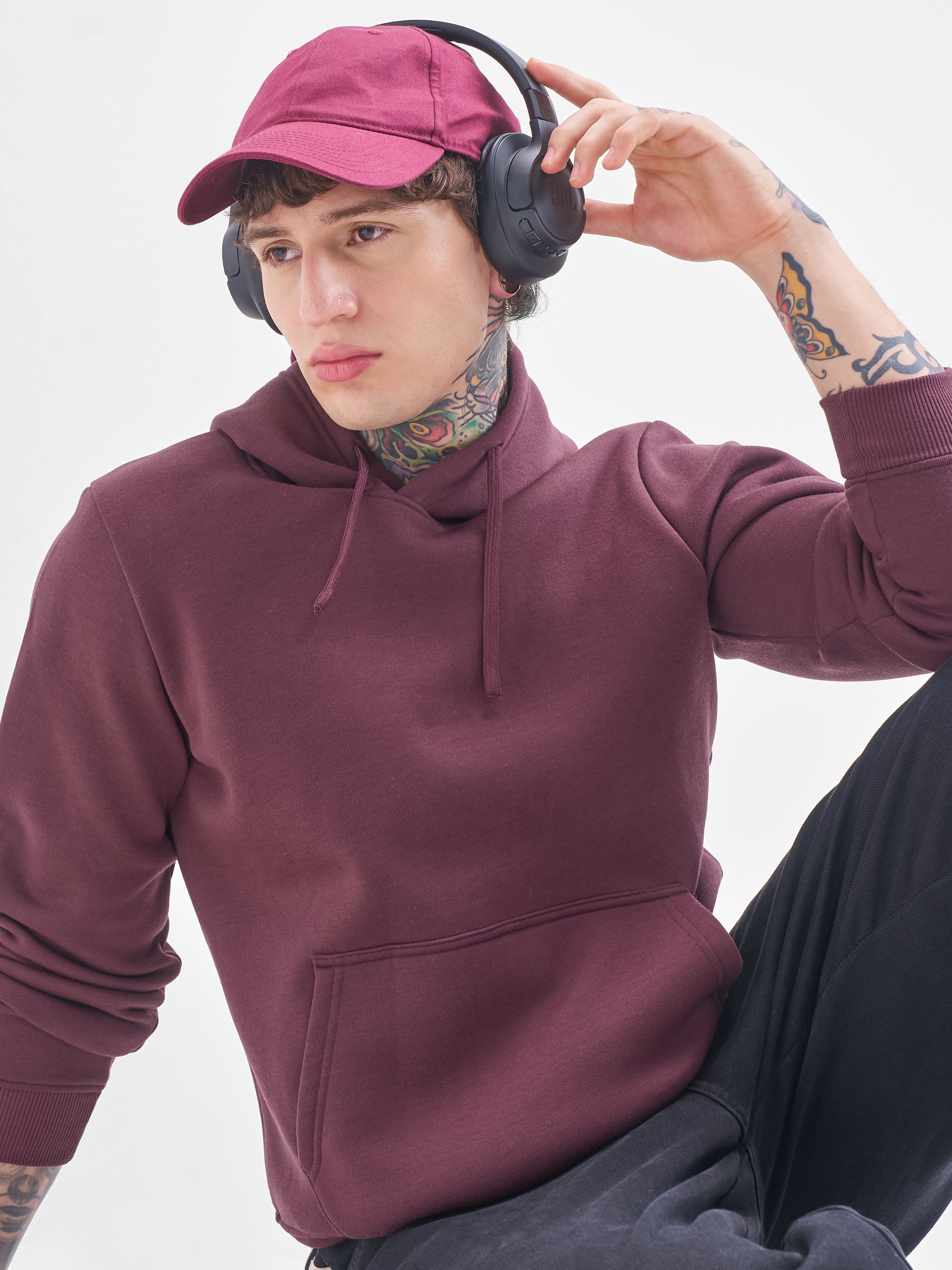 Highlander Men Burgundy Hooded Pullover Sweatshirt - Burgundy - Image 1