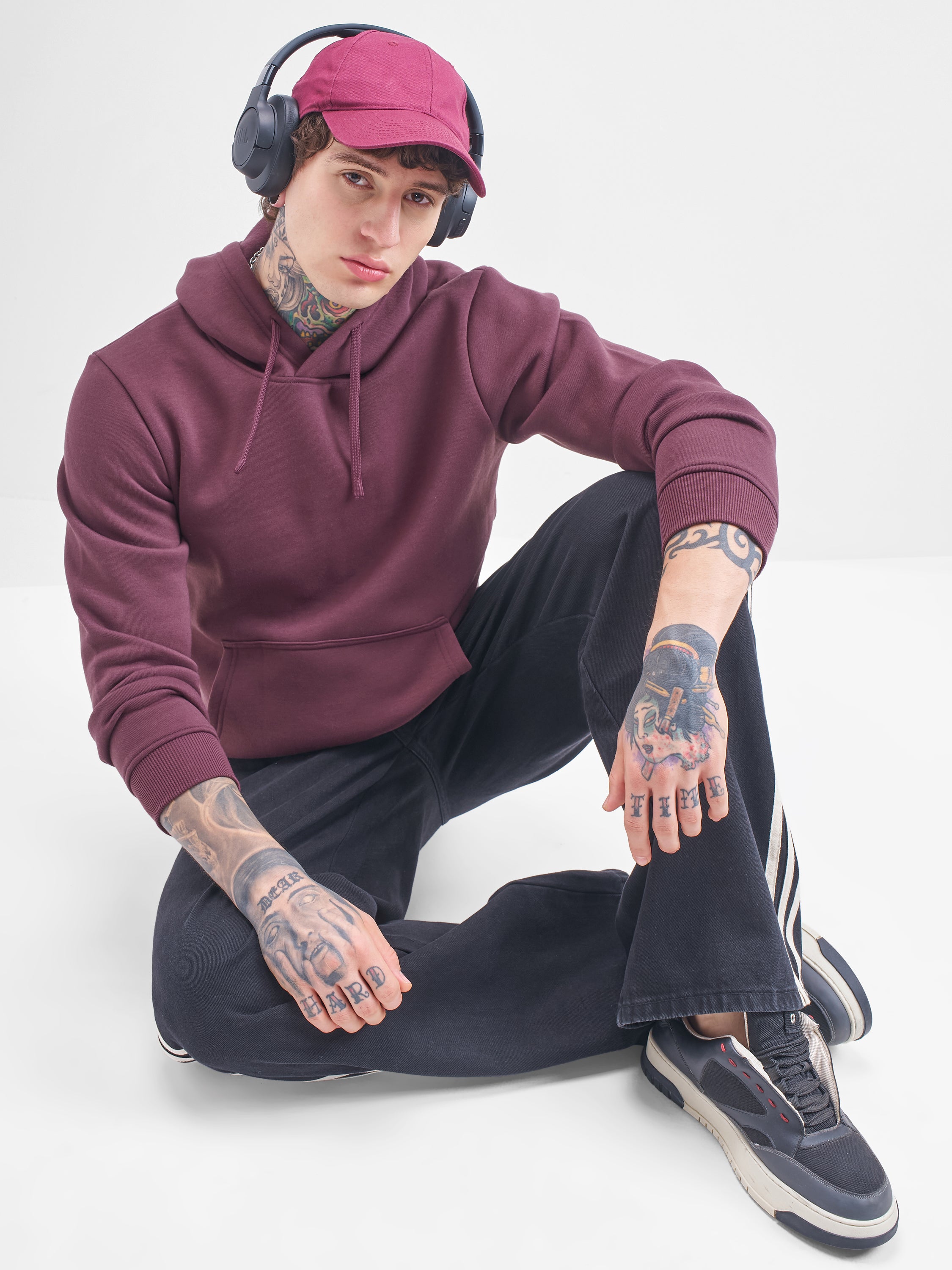 Highlander Men Burgundy Hooded Pullover Sweatshirt - Burgundy - Image 2