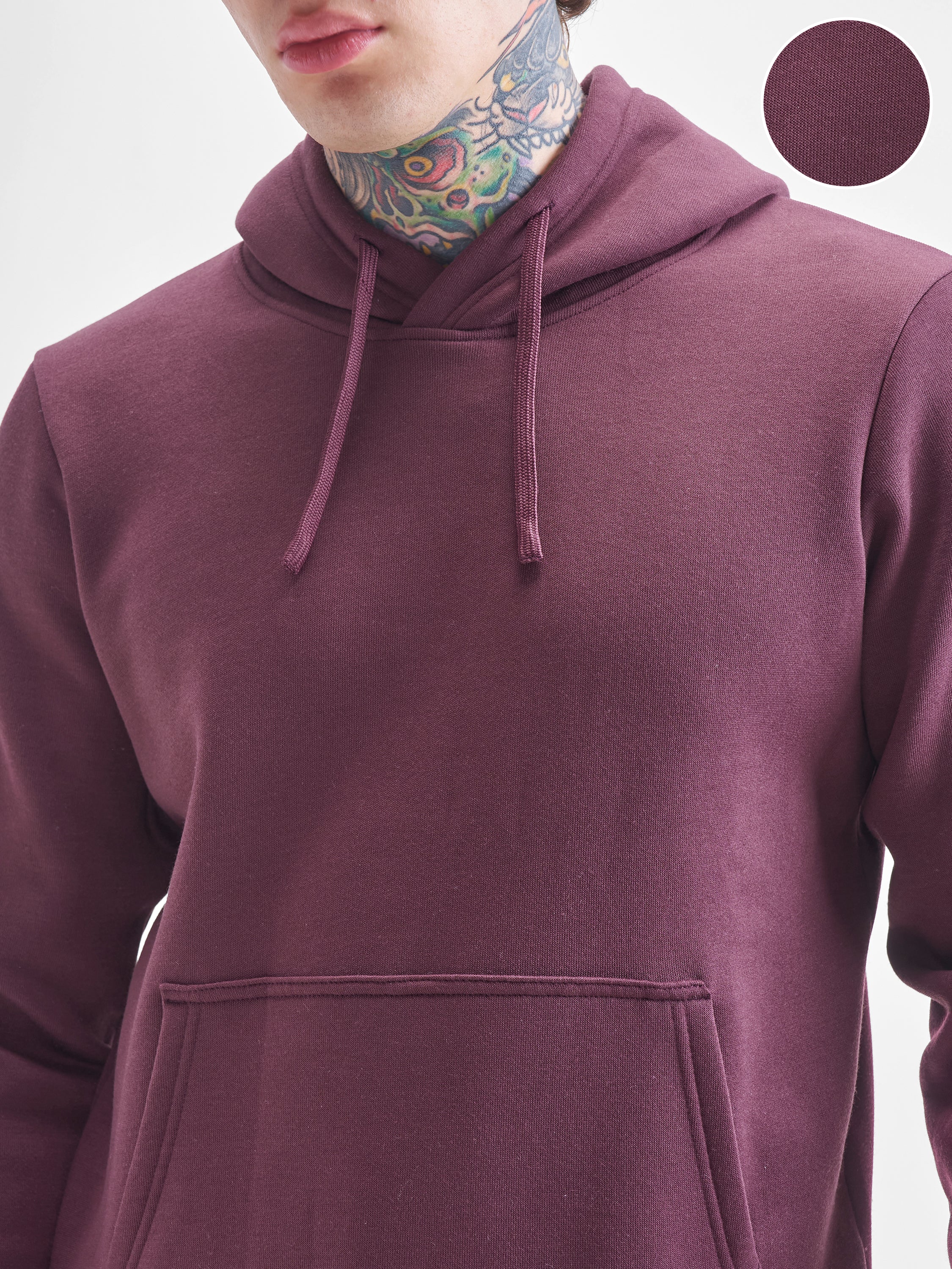 Highlander Men Burgundy Hooded Pullover Sweatshirt - Burgundy - Image 5