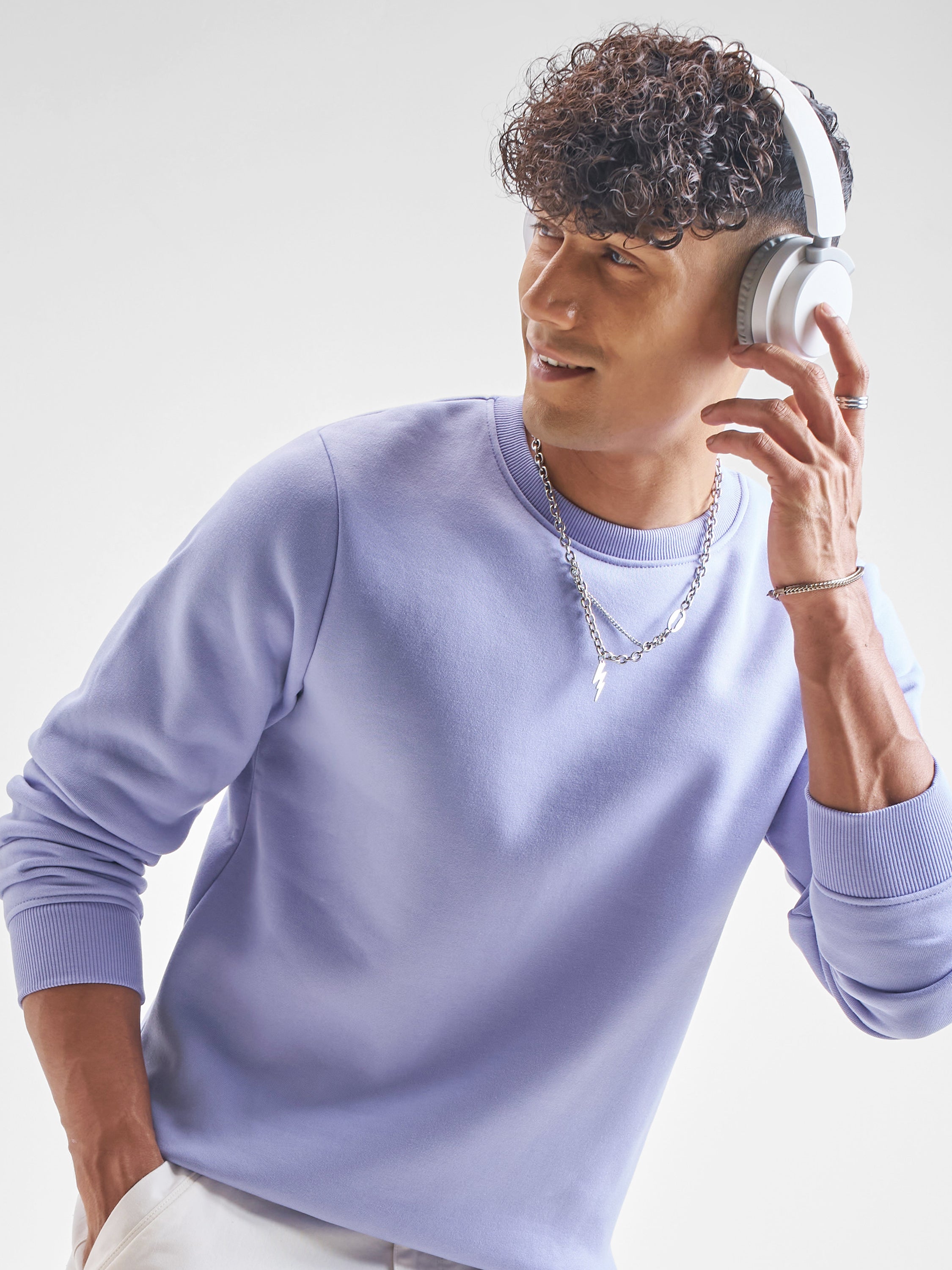 Highlander Men Lavender Round Neck Pullover Sweatshirt - Lavender - Image 1