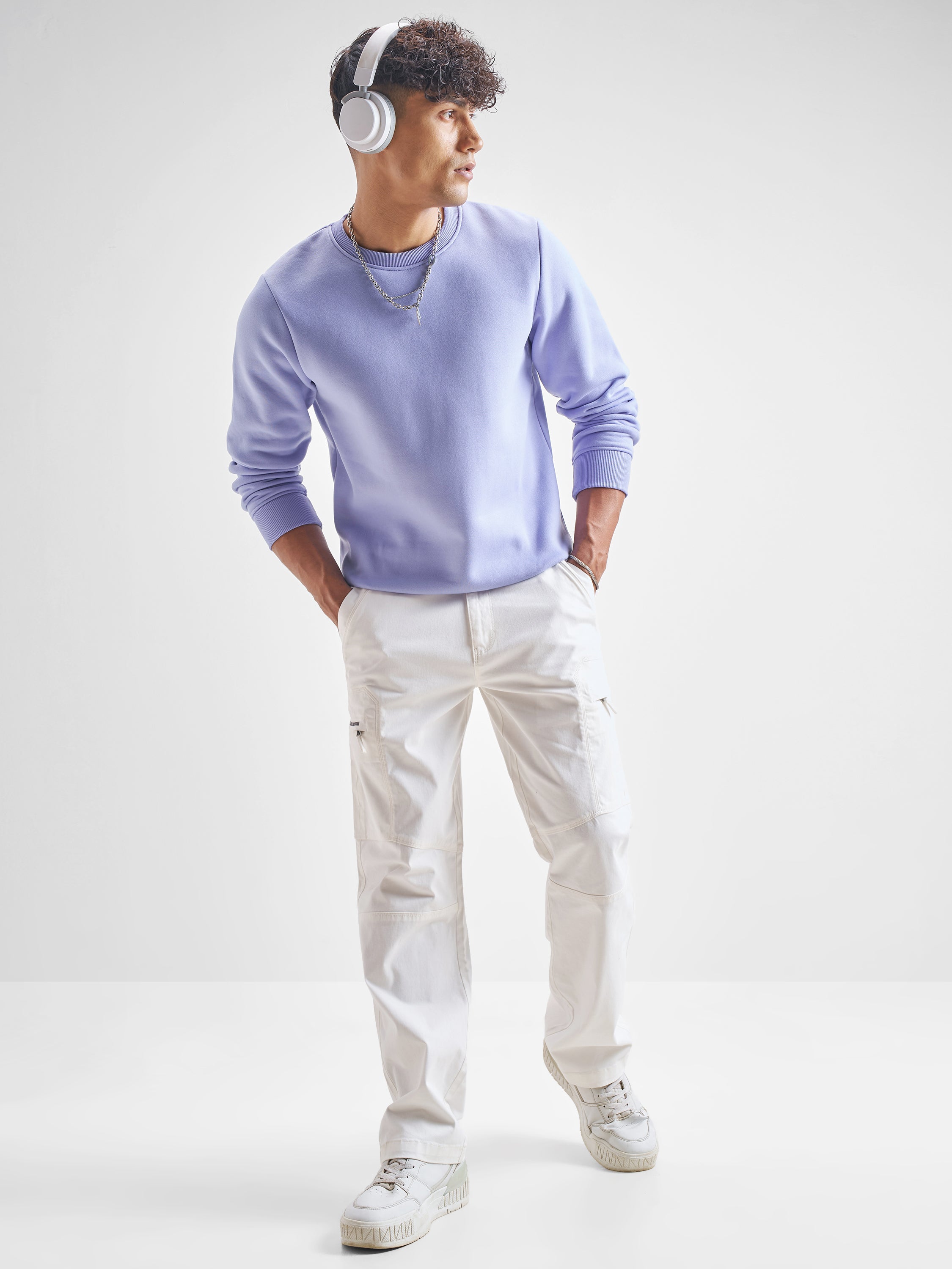 Highlander Men Lavender Round Neck Pullover Sweatshirt - Lavender - Image 2