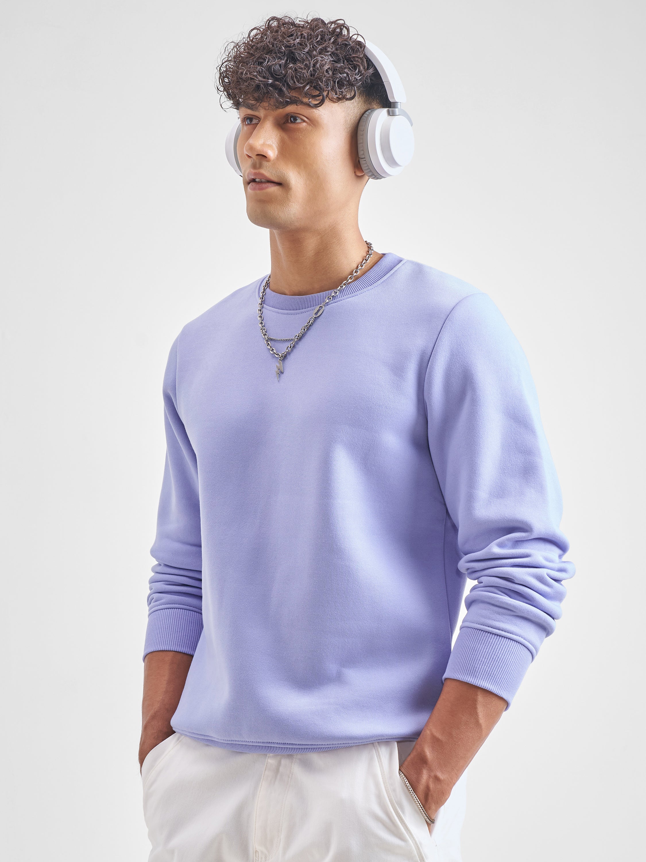 Highlander Men Lavender Round Neck Pullover Sweatshirt - Lavender - Image 4
