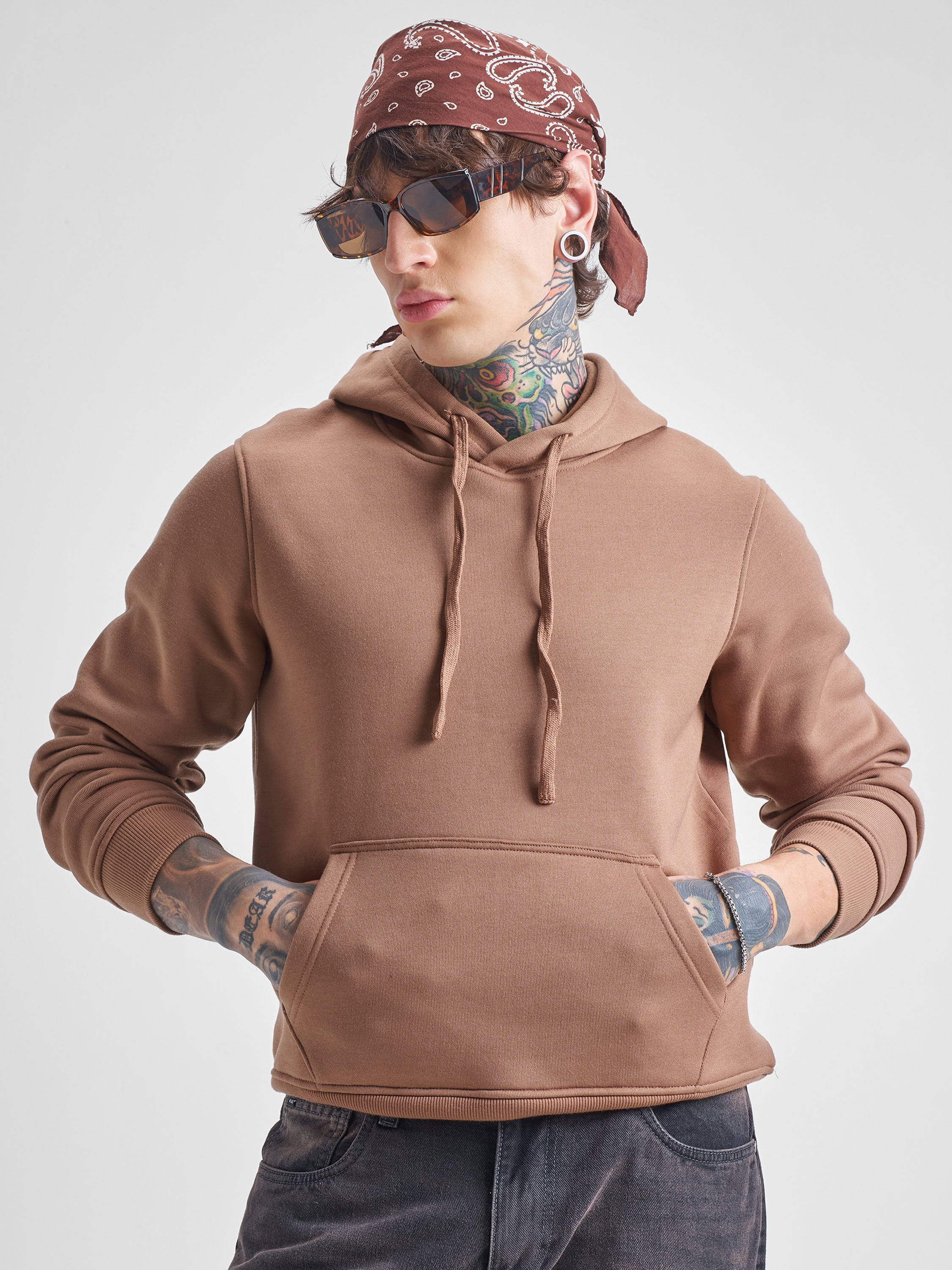 Highlander Men Beige Hooded Pullover Sweatshirt - Beige - Image 1