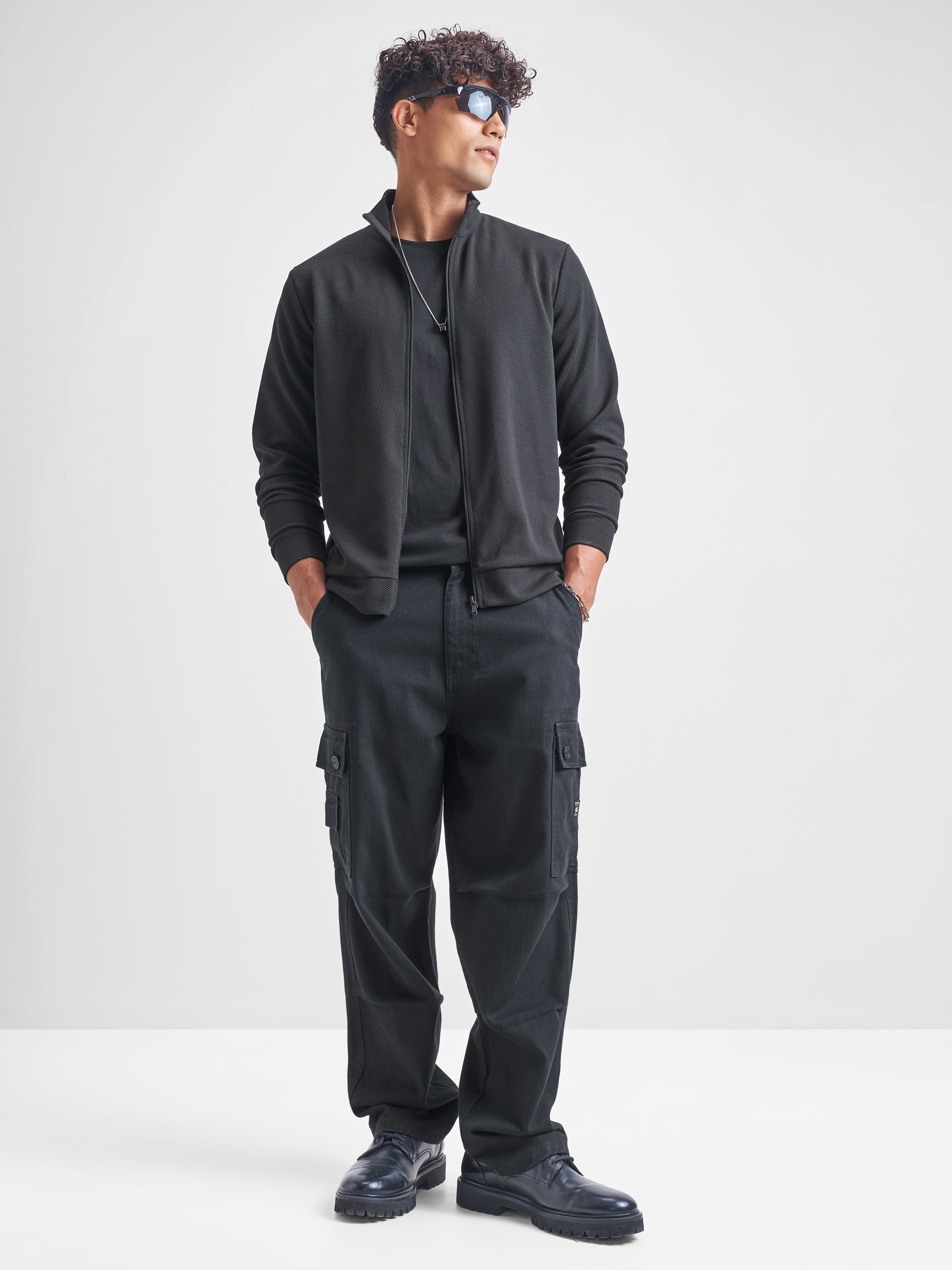 Highlander Men Black High Neck Front-Open Sweatshirt - Black - Image 2