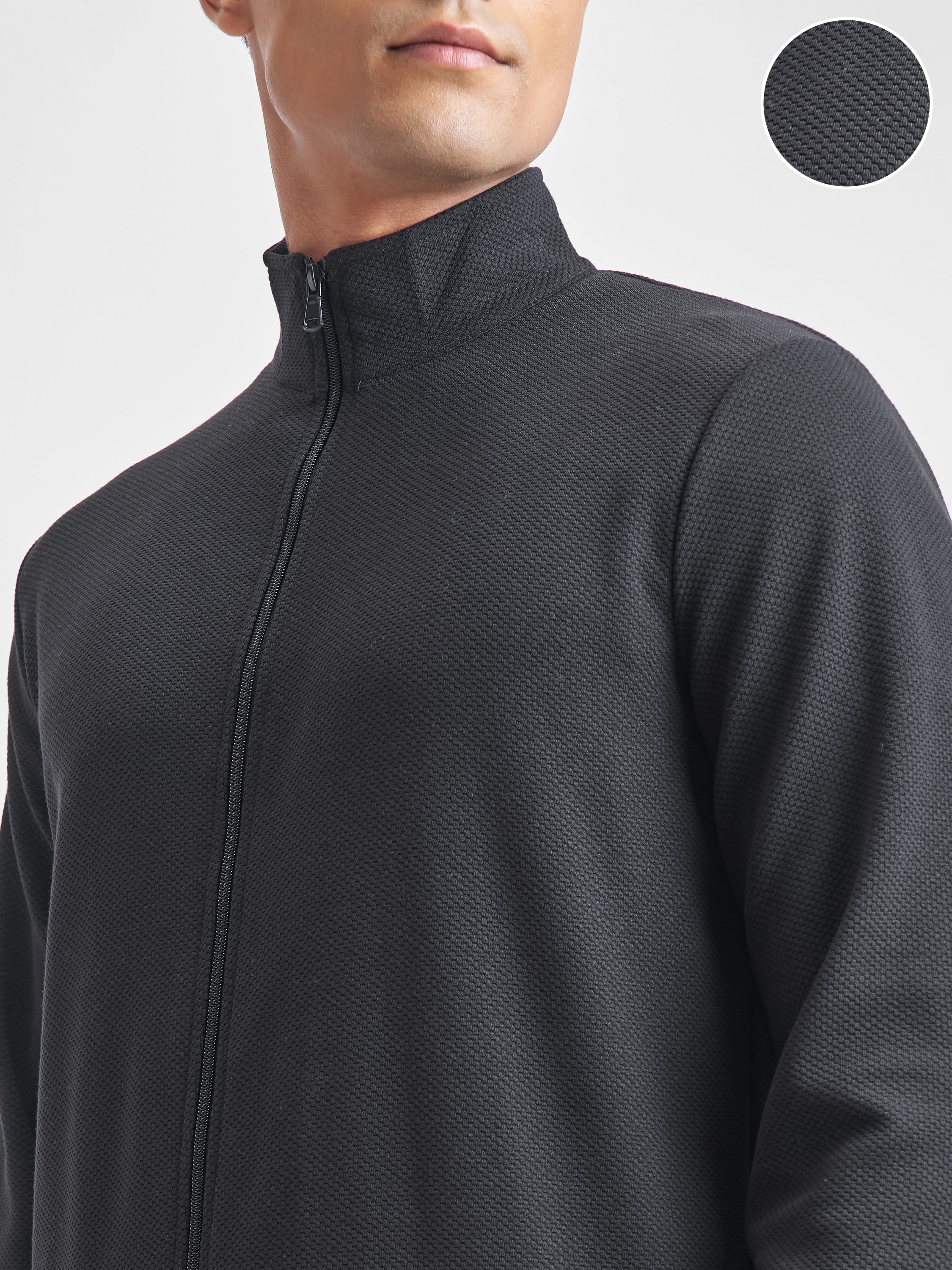 Highlander Men Black High Neck Front-Open Sweatshirt - Black - Image 5