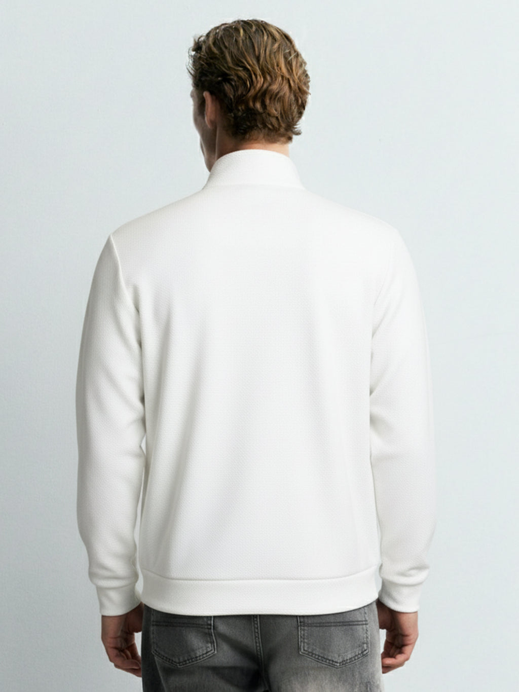 Highlander Men White High Neck Front-Open Sweatshirt - White - Image 3