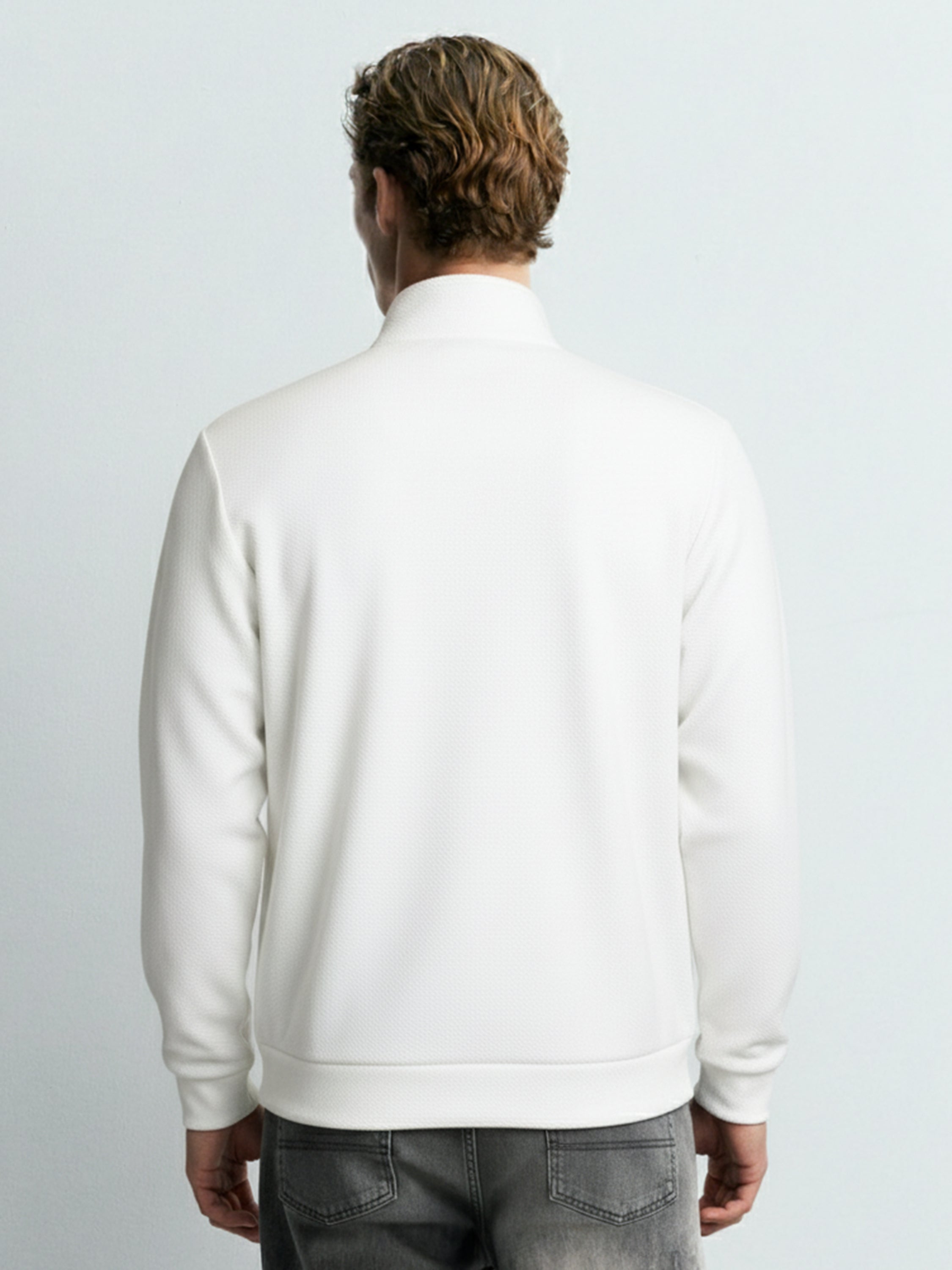Highlander Men White High Neck Front-Open Sweatshirt - White - Image 3