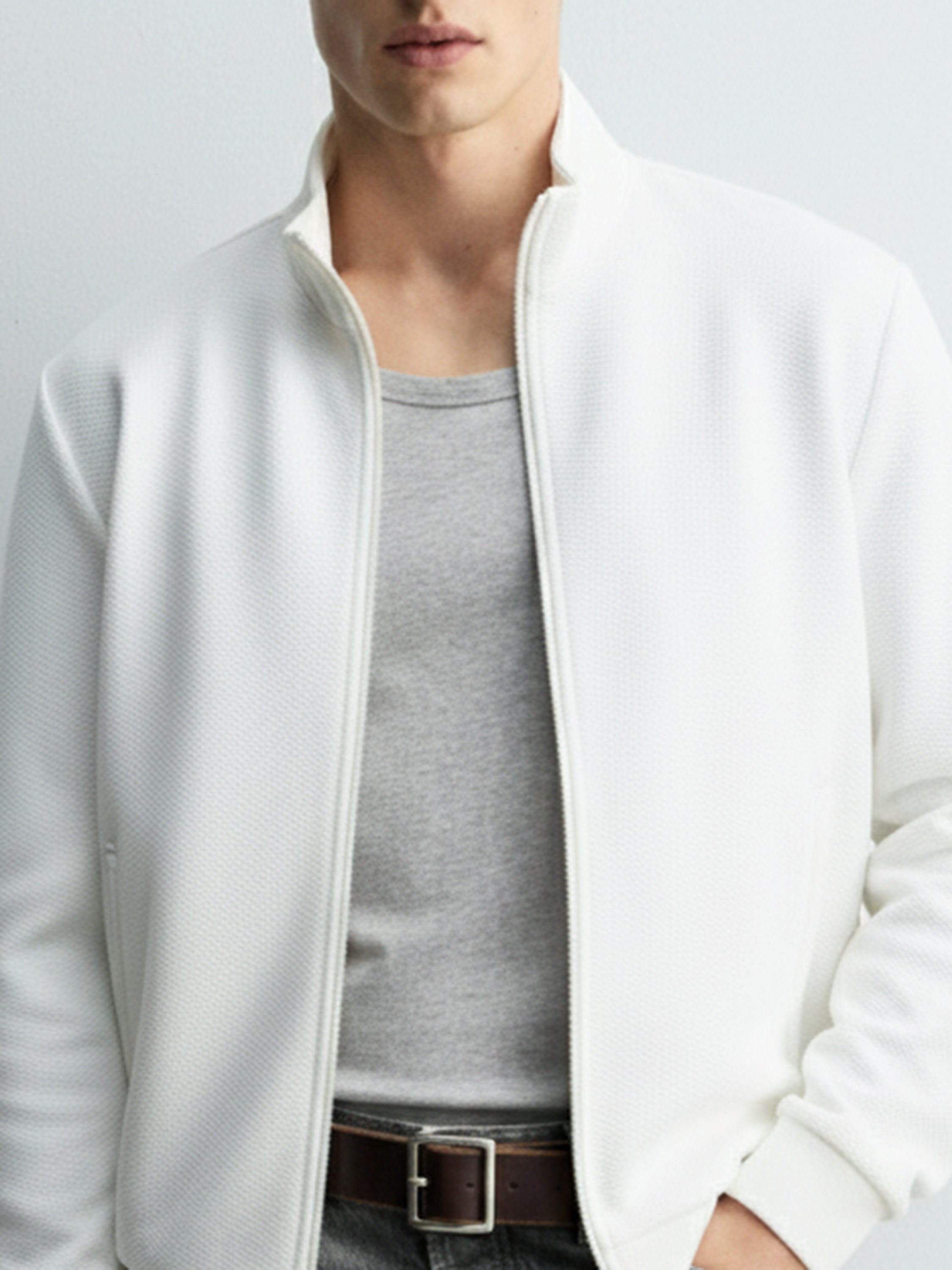 Highlander Men White High Neck Front-Open Sweatshirt - White - Image 6