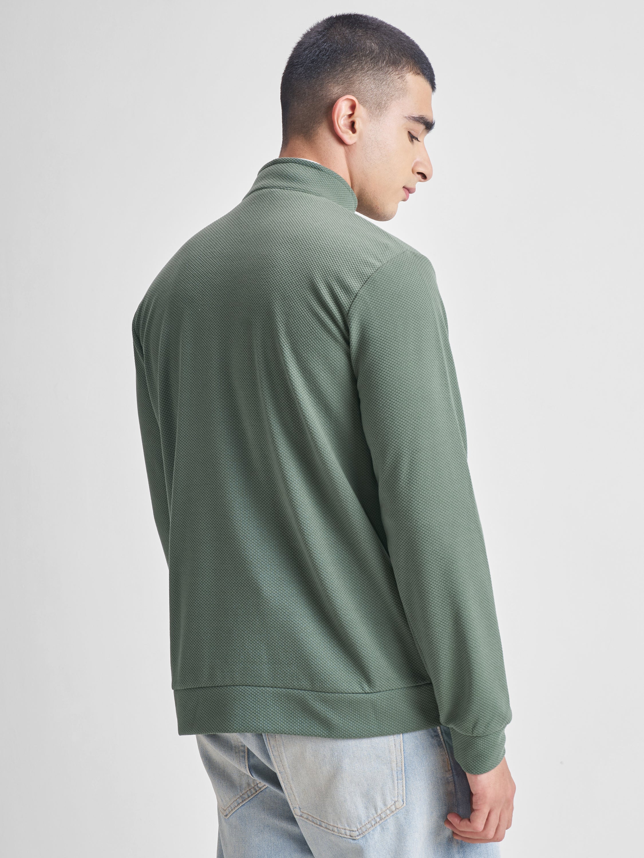Highlander Men Green High Neck Front-Open Sweatshirt - Green - Image 3
