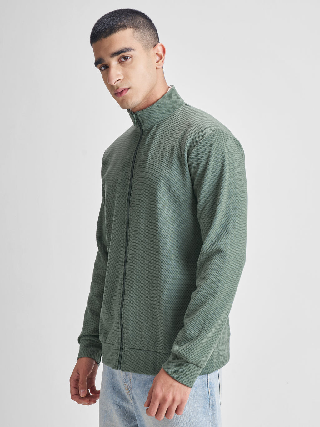 Highlander Men Green High Neck Front-Open Sweatshirt - Green - Image 4