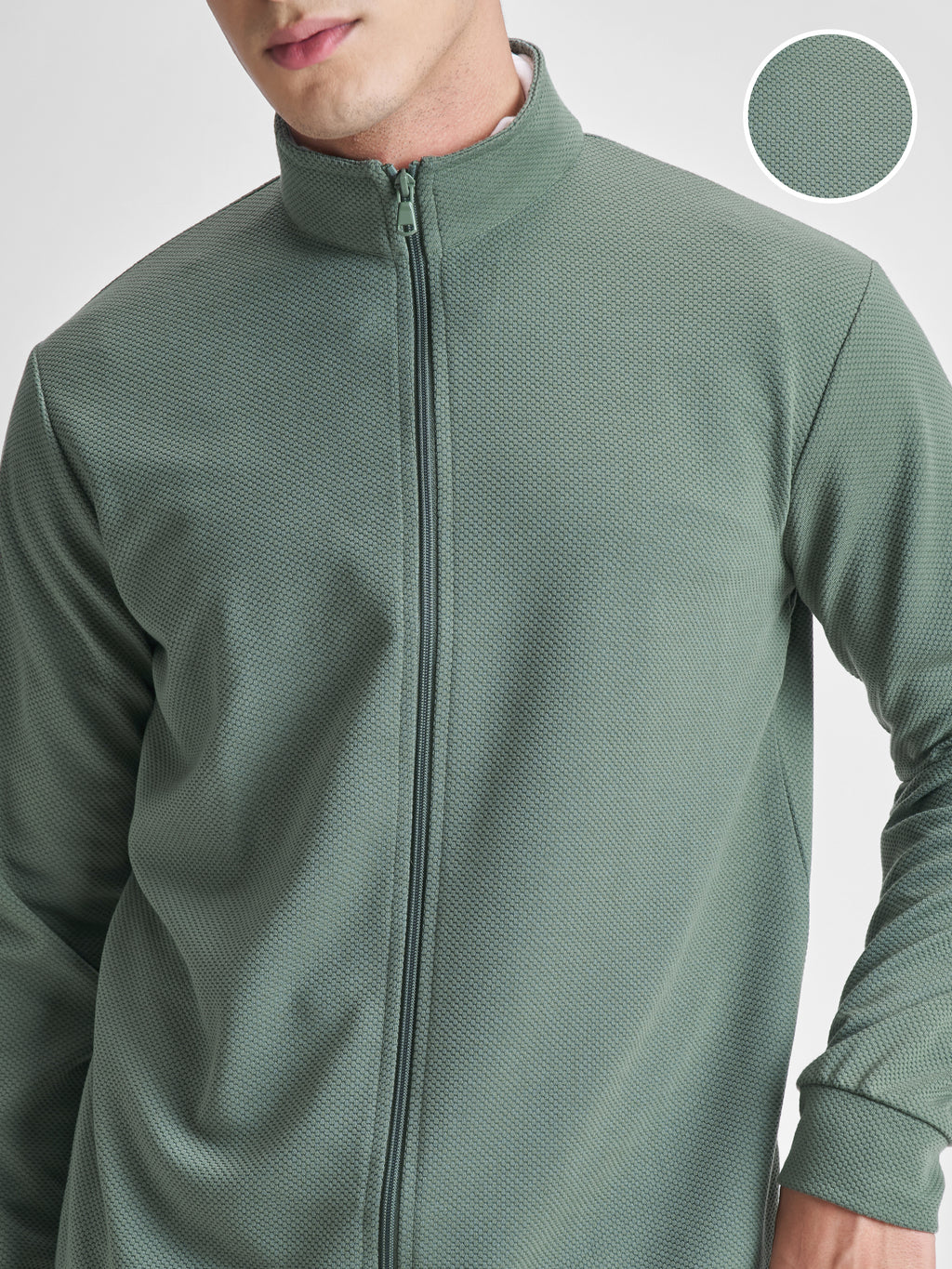Highlander Men Green High Neck Front-Open Sweatshirt - Green - Image 5
