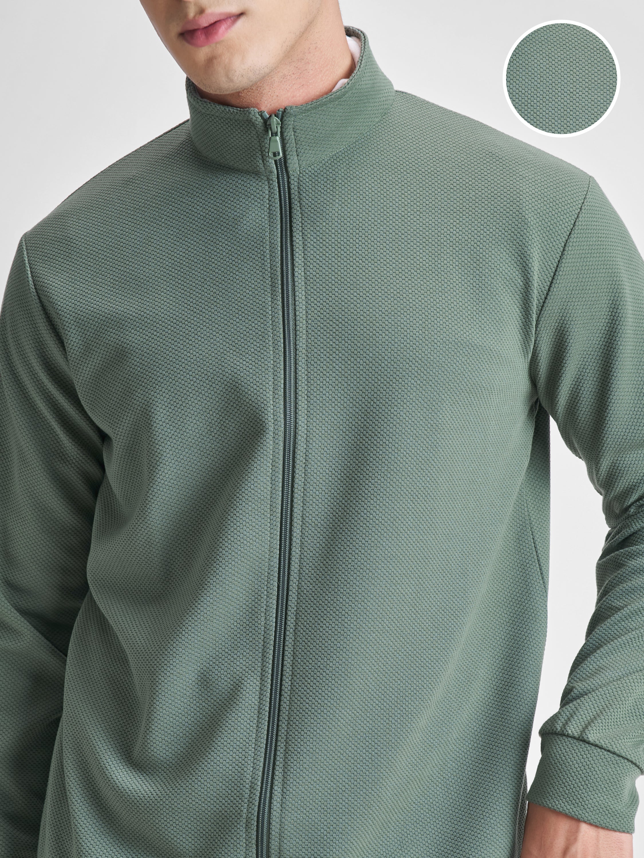 Highlander Men Green High Neck Front-Open Sweatshirt - Green - Image 5