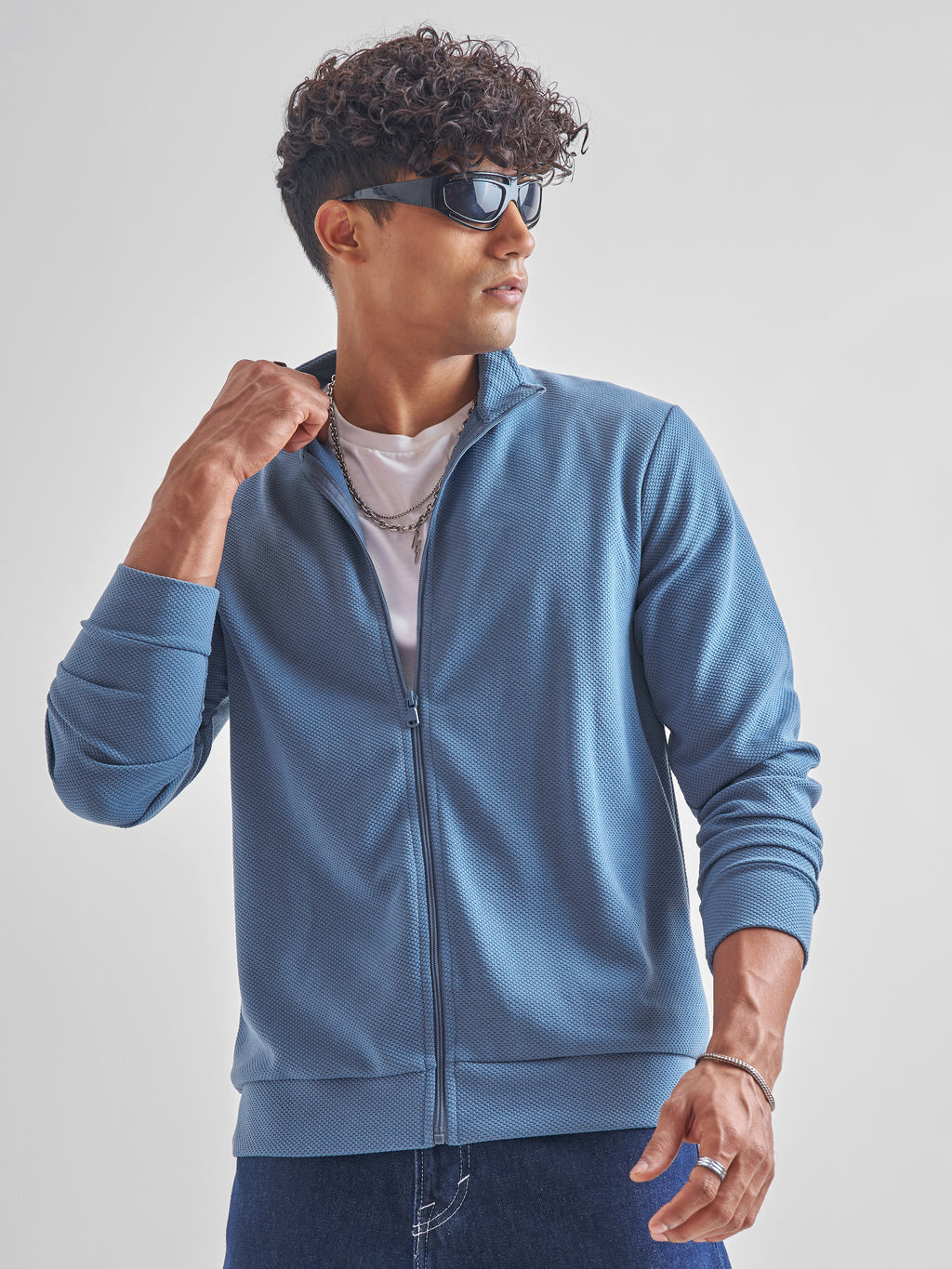 Highlander Men Blue High Neck Pullover Sweatshirt - Blue - Image 1
