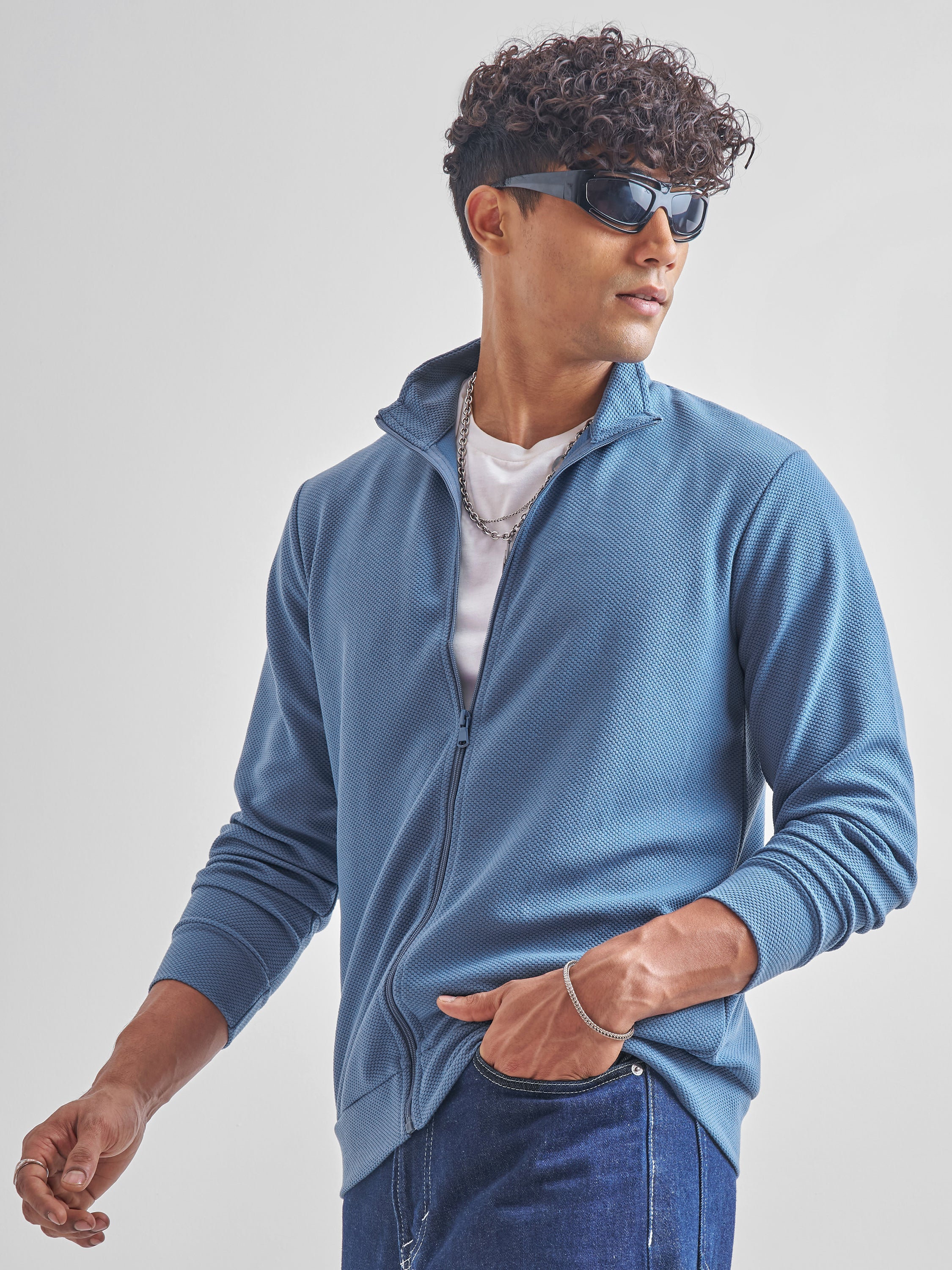 Highlander Men Blue High Neck Pullover Sweatshirt - Blue - Image 4
