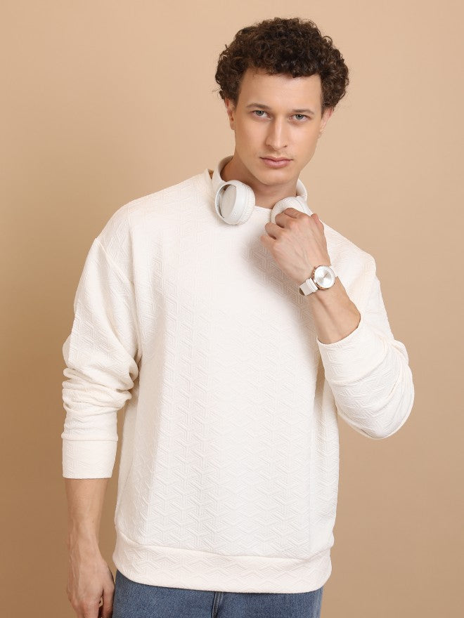 Highlander Men White Round Neck Pullover Sweatshirt - White - Image 1